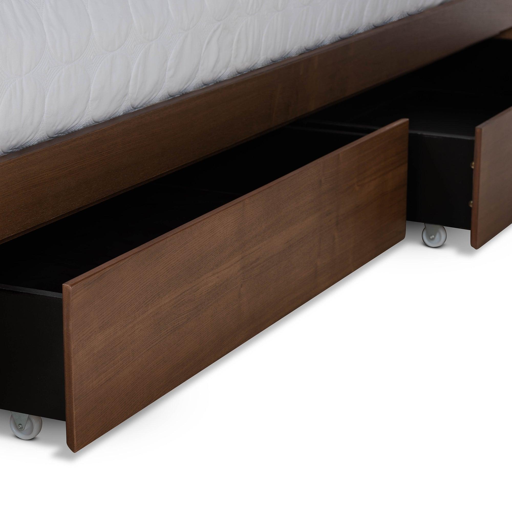 Alba Modern Transitional Ash Finished Wood 4-Drawer Platform Storage Bed with Built-In Shelves