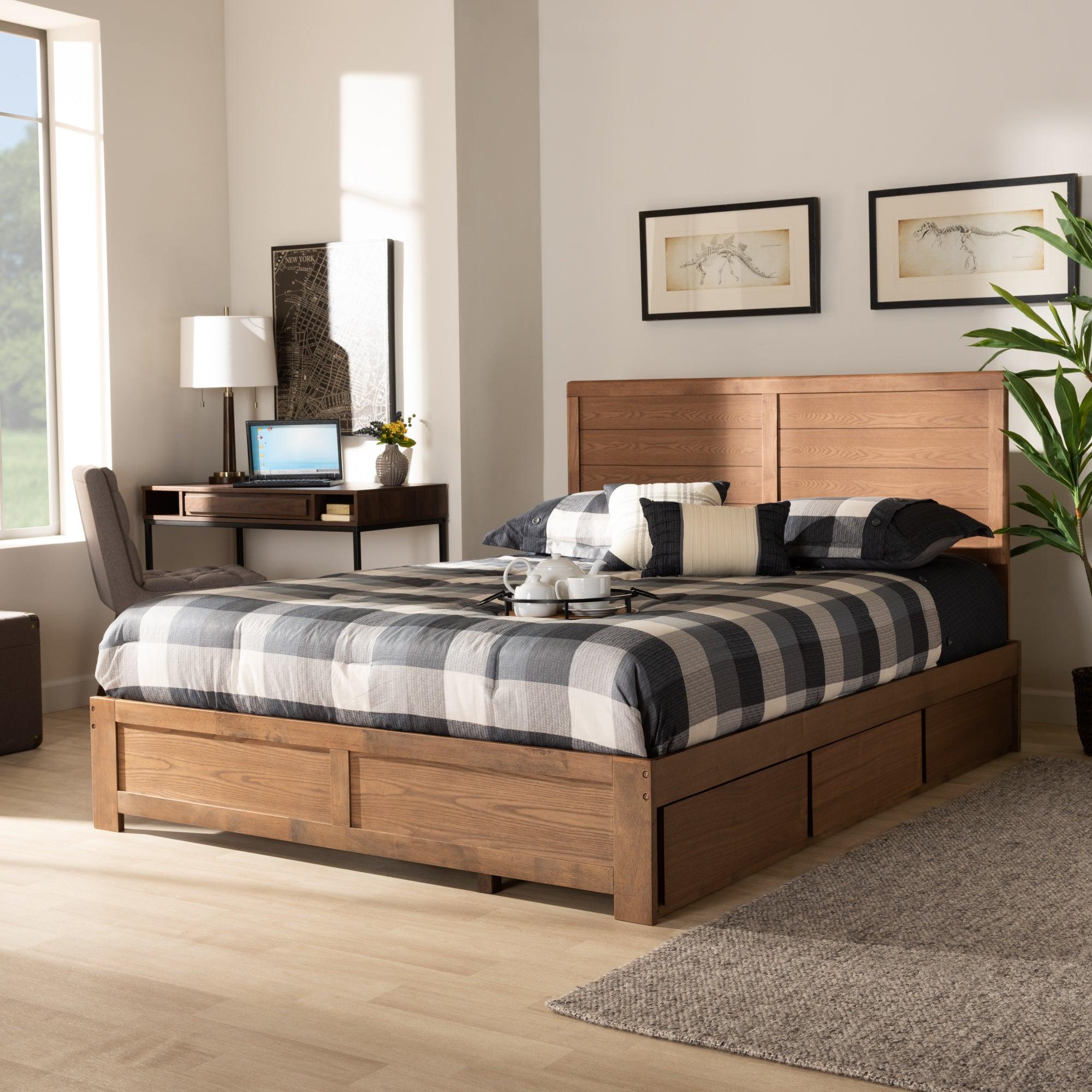 Lisa Modern and Contemporary Transitional Ash Finished Wood 3-Drawer Platform Storage Bed