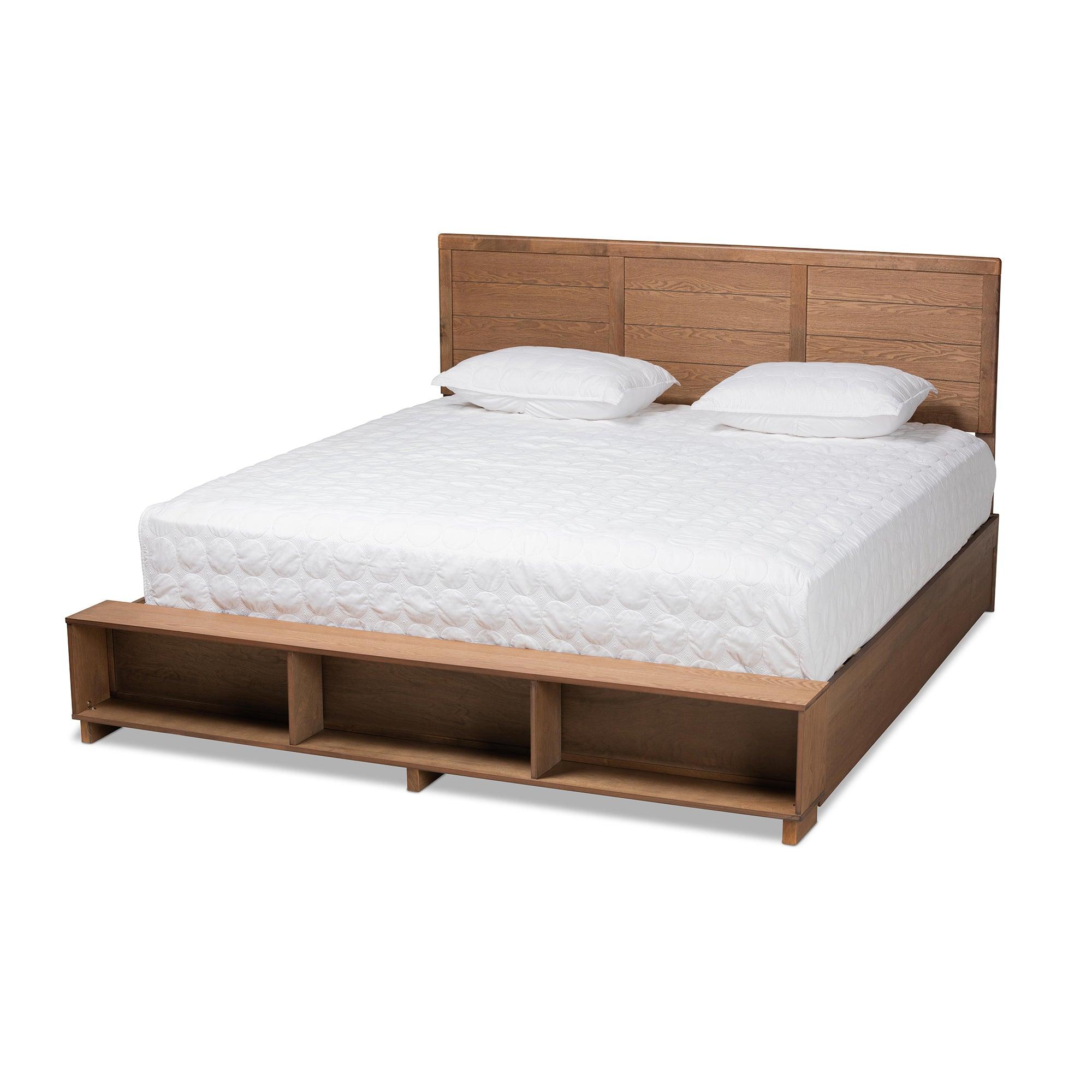 Alba Modern Transitional Ash Finished Wood 4-Drawer Platform Storage Bed with Built-In Shelves