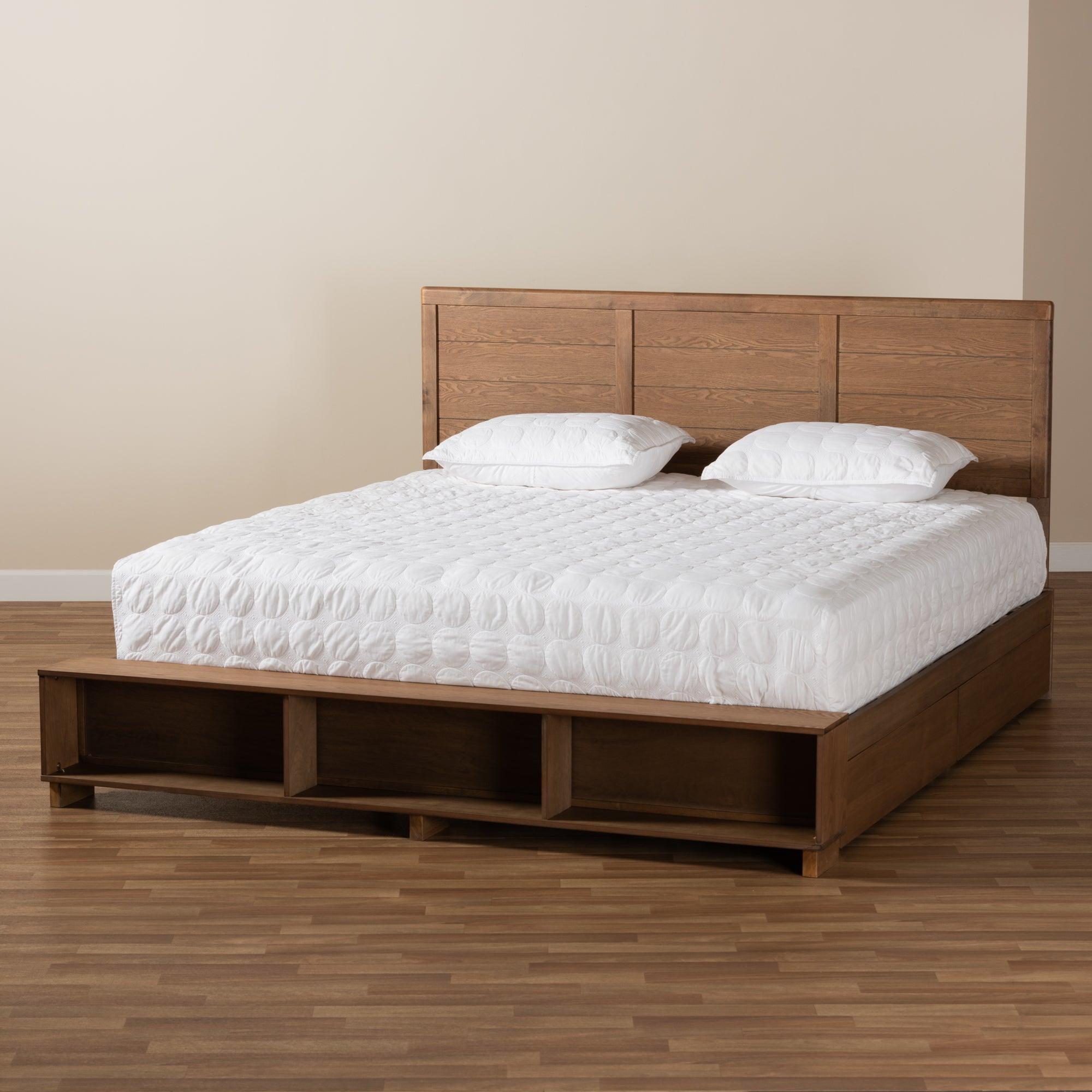 Alba Modern Transitional Ash Finished Wood 4-Drawer Platform Storage Bed with Built-In Shelves