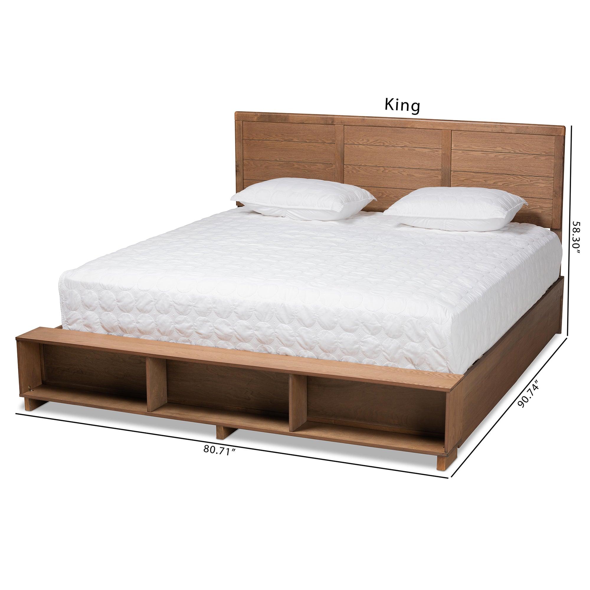 Alba Modern Transitional Ash Finished Wood 4-Drawer Platform Storage Bed with Built-In Shelves