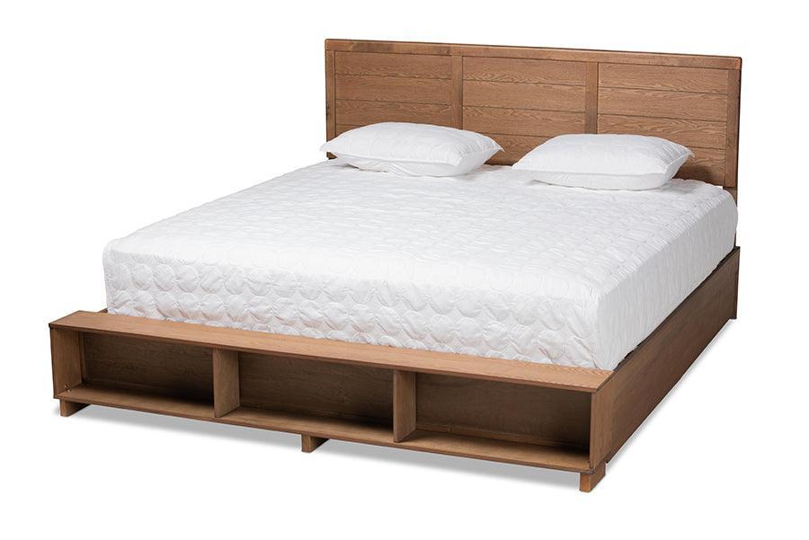 Alba Modern Transitional Ash Finished Wood 4-Drawer Platform Storage Bed with Built-In Shelves