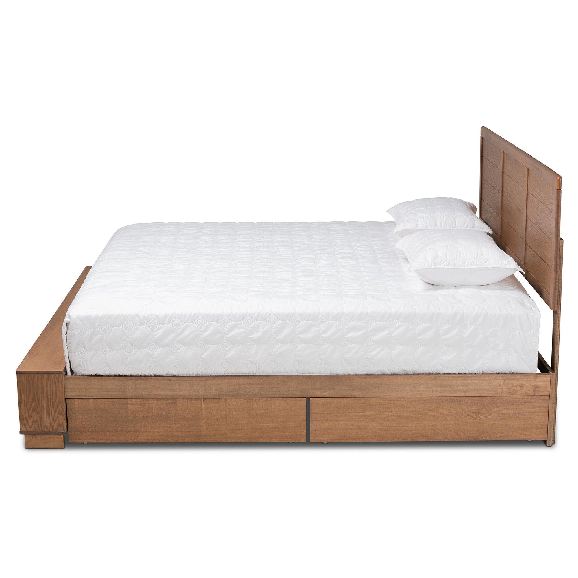 Alba Modern Transitional Ash Finished Wood 4-Drawer Platform Storage Bed with Built-In Shelves