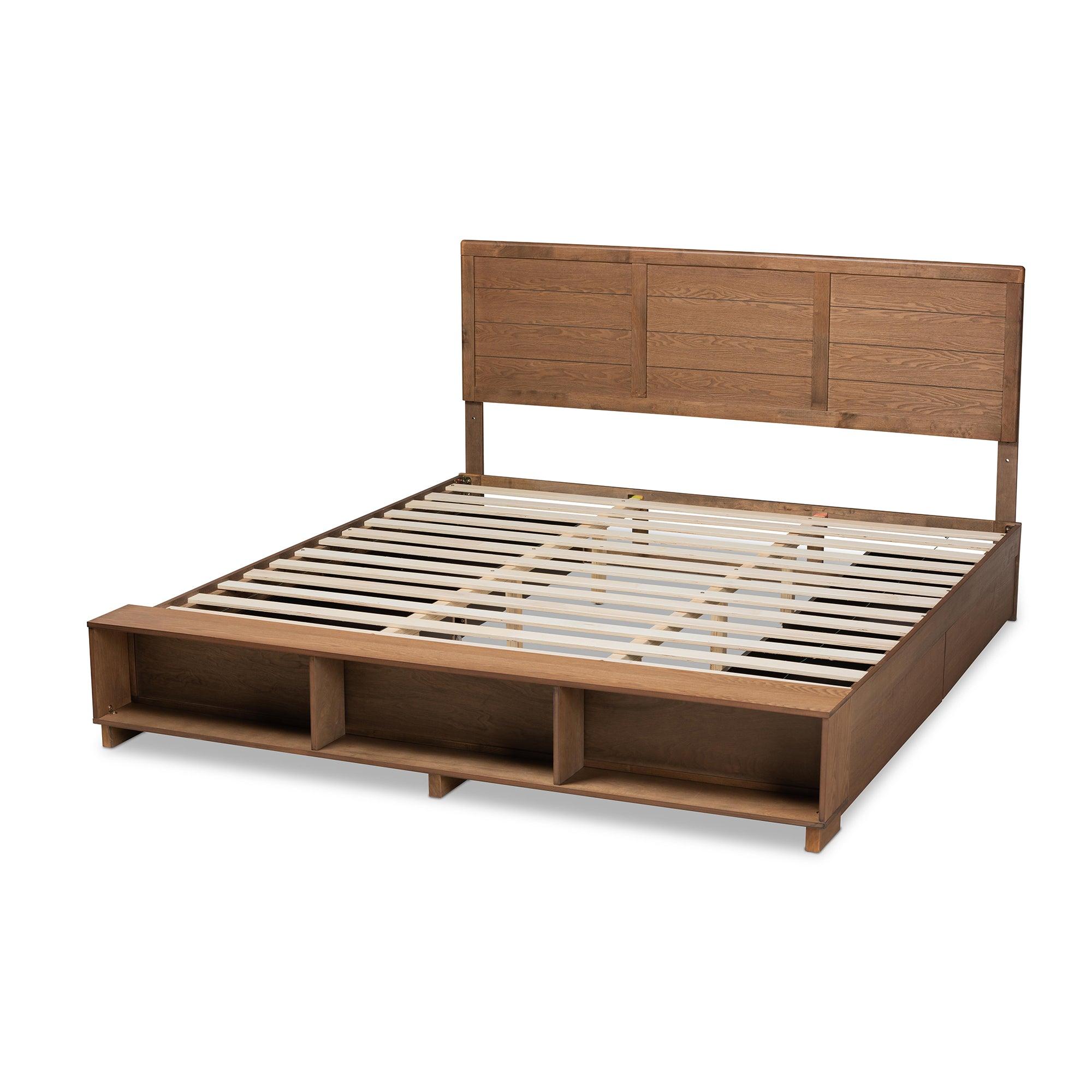 Alba Modern Transitional Ash Finished Wood 4-Drawer Platform Storage Bed with Built-In Shelves