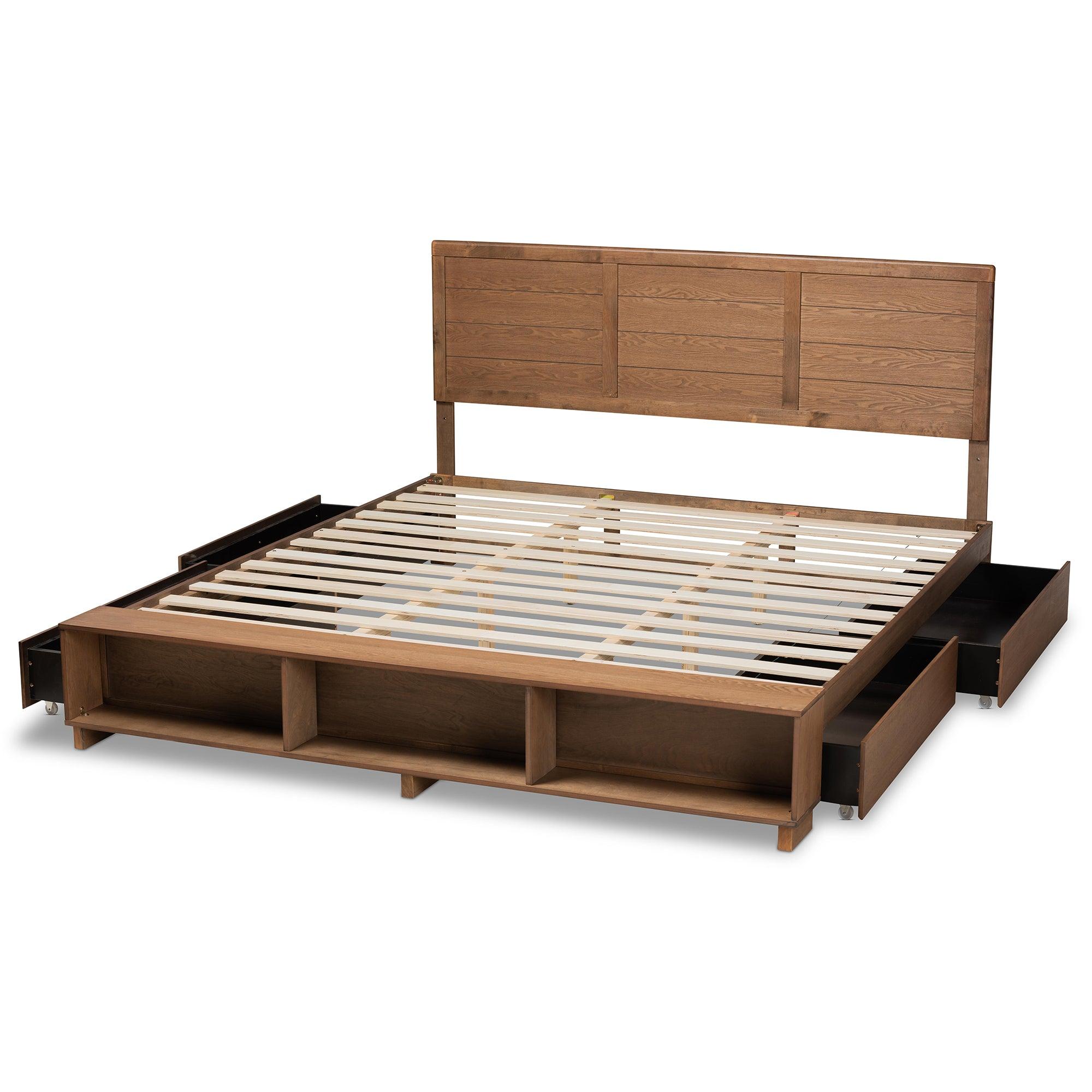 Alba Modern Transitional Ash Finished Wood 4-Drawer Platform Storage Bed with Built-In Shelves