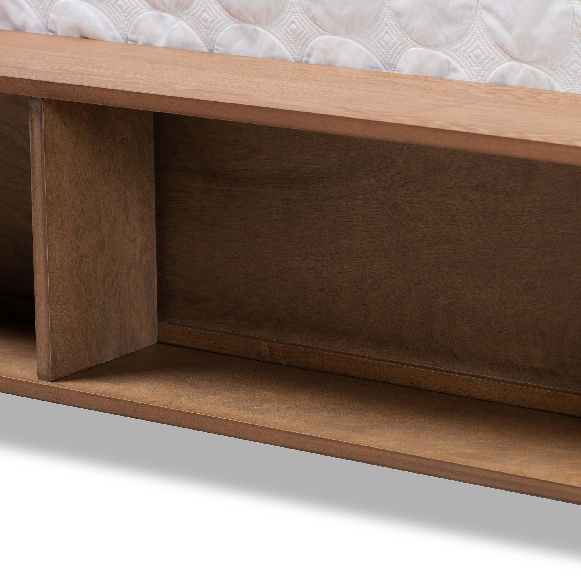 Alba Modern Transitional Ash Finished Wood 4-Drawer Platform Storage Bed with Built-In Shelves