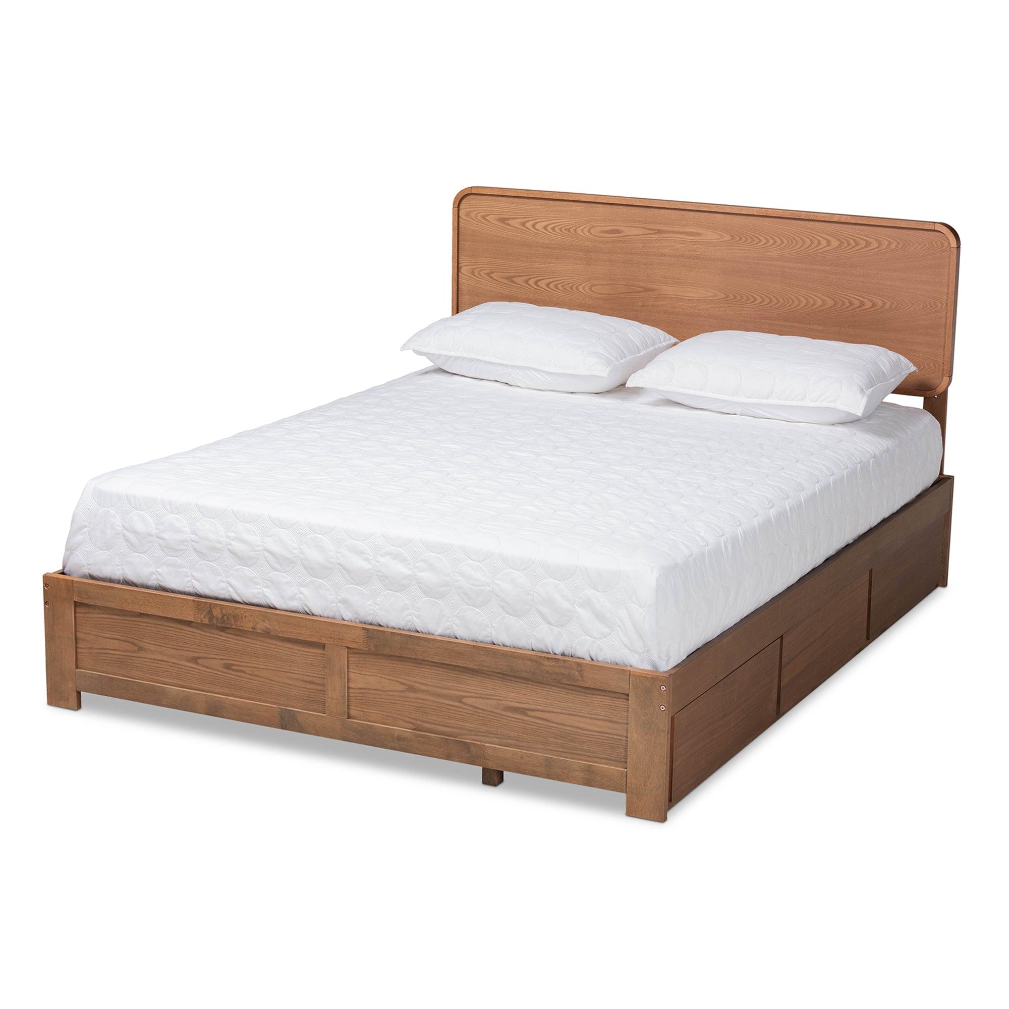 Eleni Modern and Contemporary Transitional Dark Fabric Upholstered and Ash Finished Wood 3-Drawer Platform Storage Bed