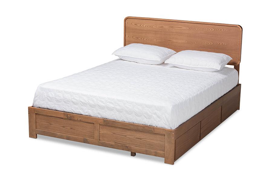 Eleni Modern and Contemporary Transitional Dark Fabric Upholstered and Ash Finished Wood 3-Drawer Platform Storage Bed