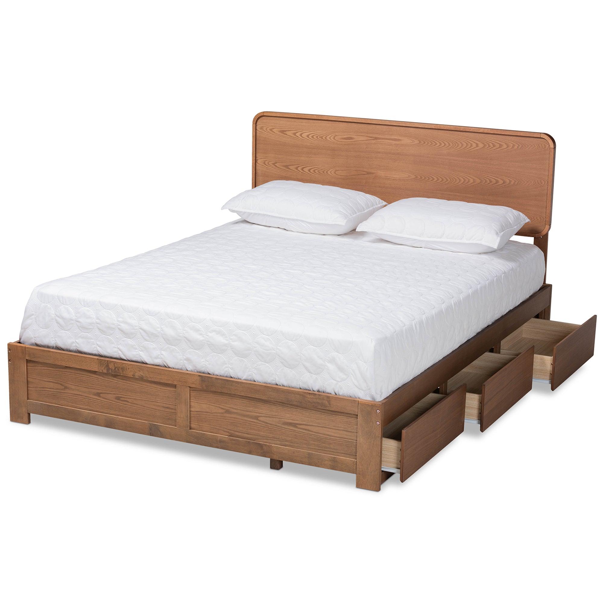 Eleni Modern and Contemporary Transitional Dark Fabric Upholstered and Ash Finished Wood 3-Drawer Platform Storage Bed