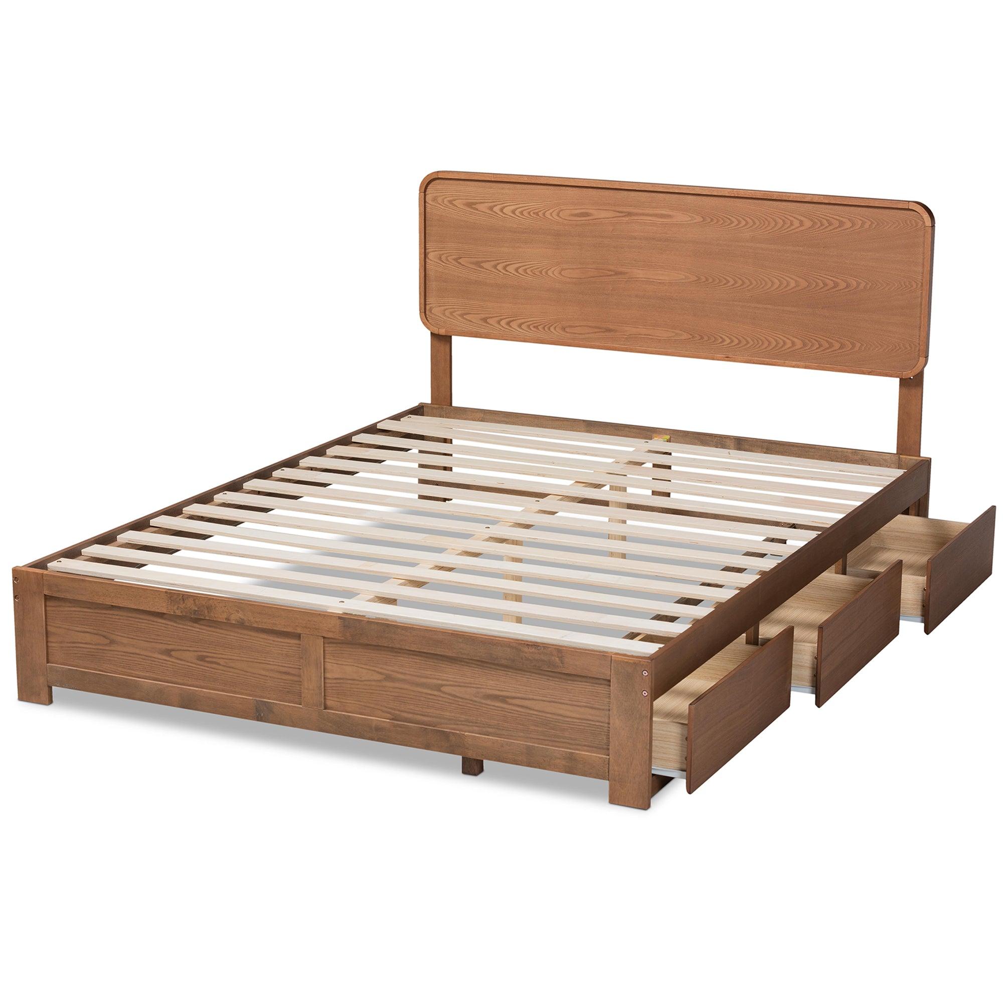 Eleni Modern and Contemporary Transitional Dark Fabric Upholstered and Ash Finished Wood 3-Drawer Platform Storage Bed