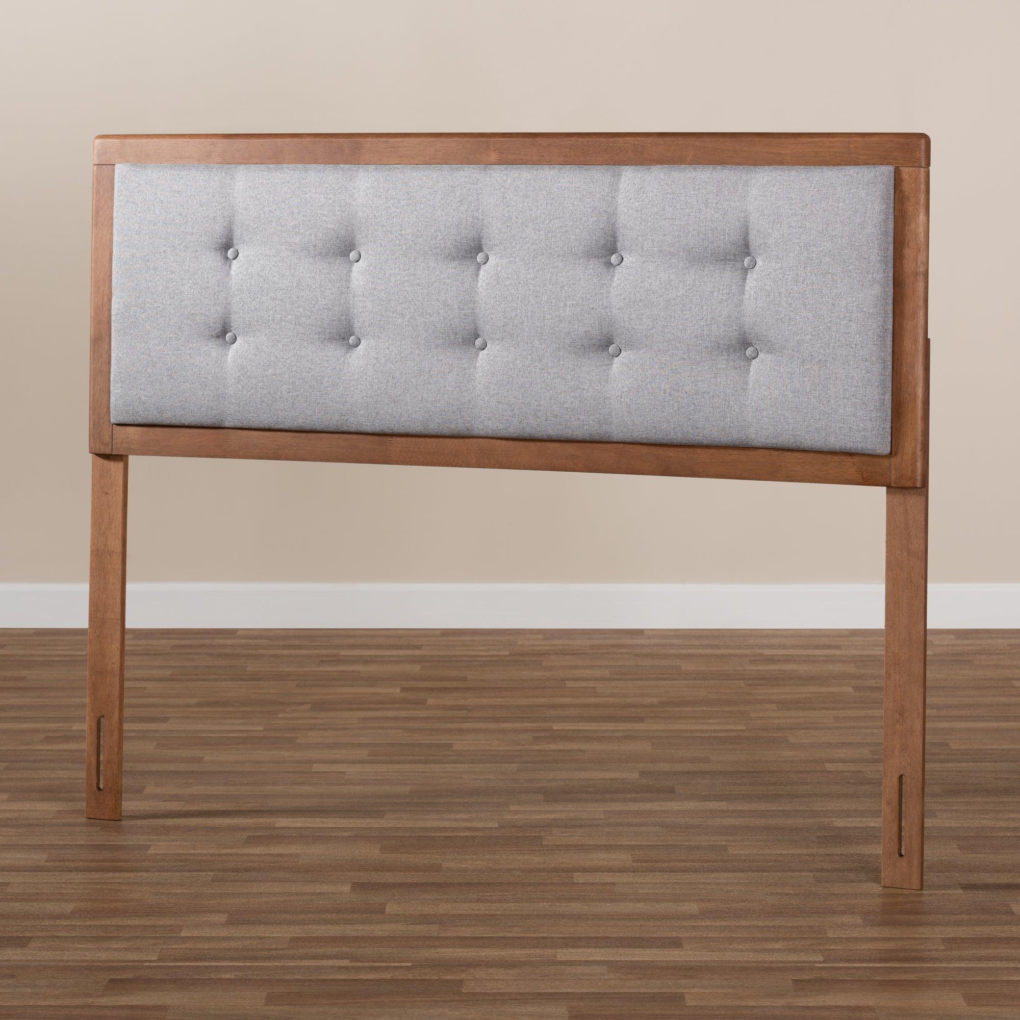 Sarine Mid-Century Modern Light Fabric Upholstered Finished Wood Headboard