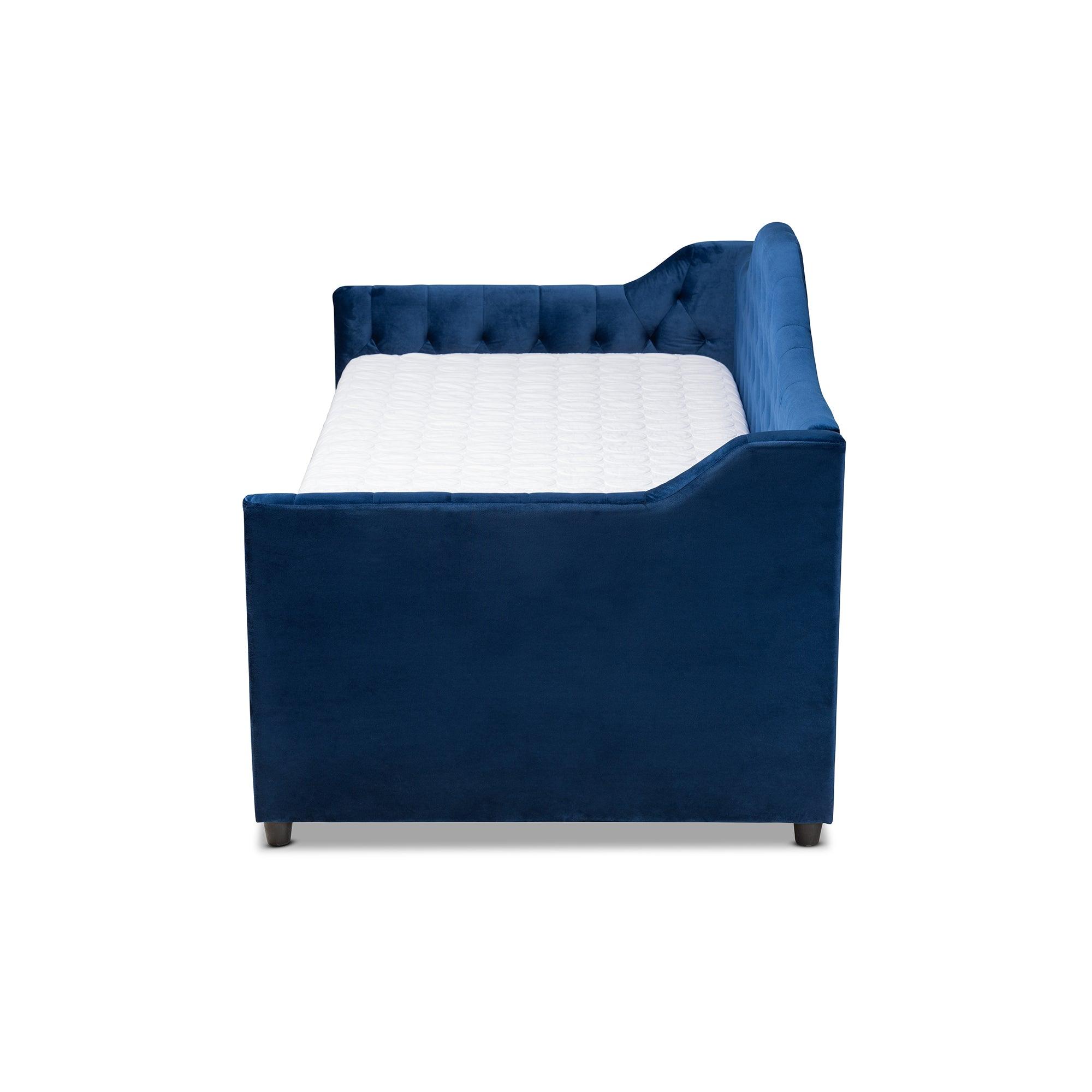 Perry Modern and Contemporary Royal Velvet Fabric Upholstered and Button Tufted Daybed with Trundle