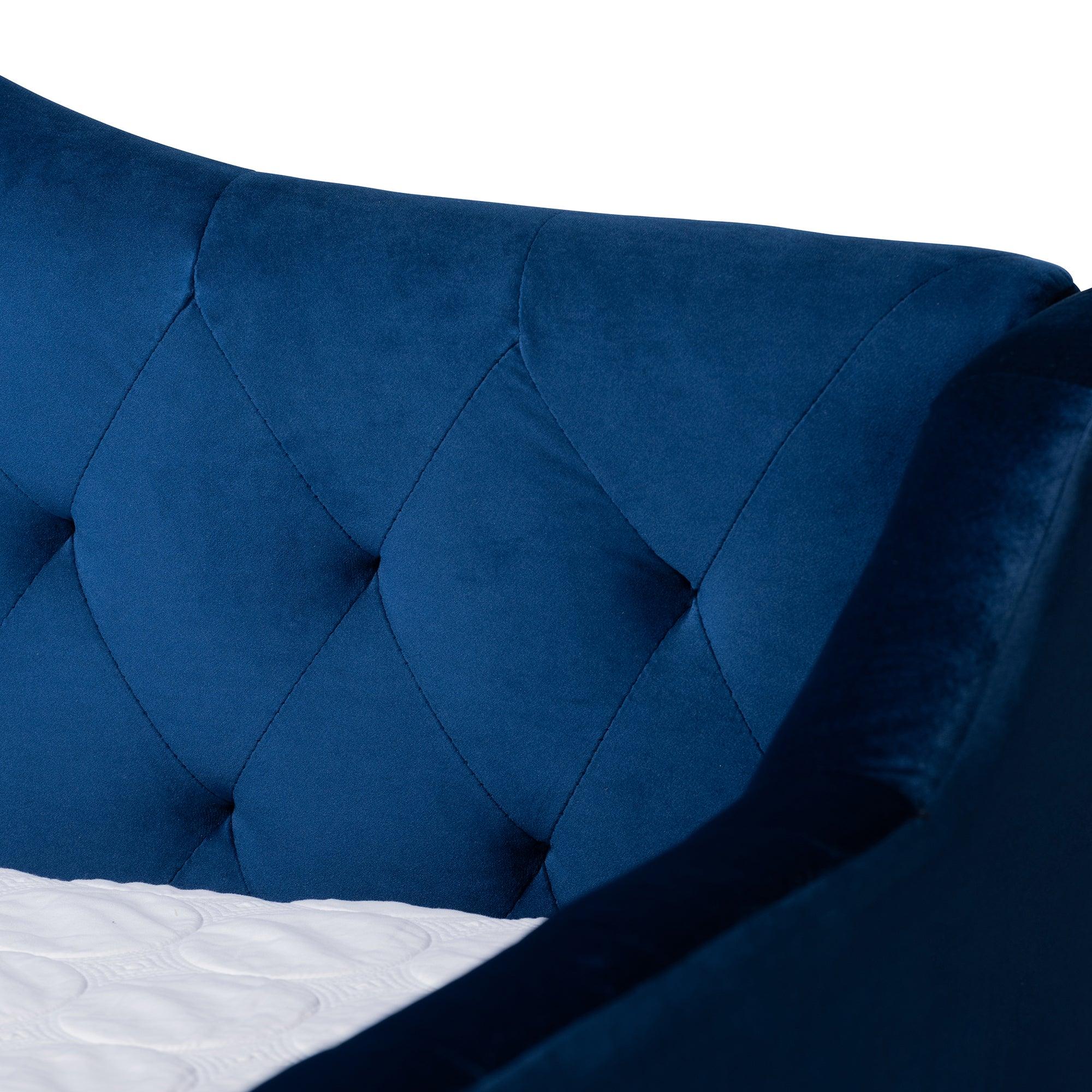 Perry Modern and Contemporary Royal Velvet Fabric Upholstered and Button Tufted Daybed with Trundle