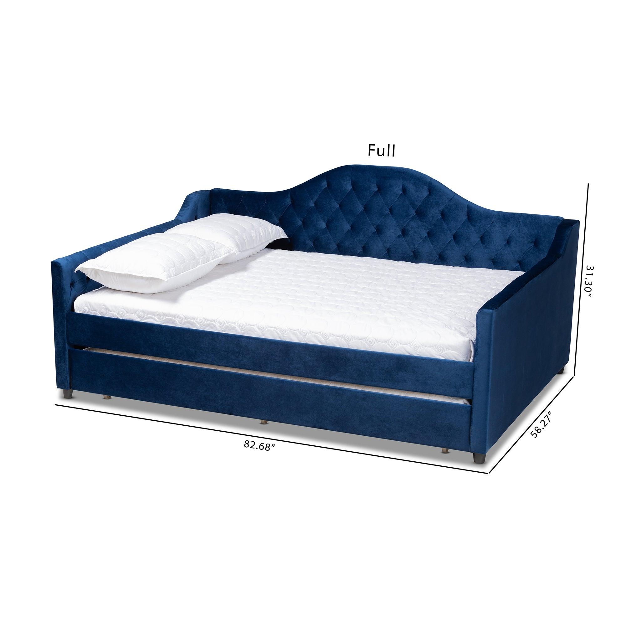 Perry Modern and Contemporary Royal Velvet Fabric Upholstered and Button Tufted Daybed with Trundle