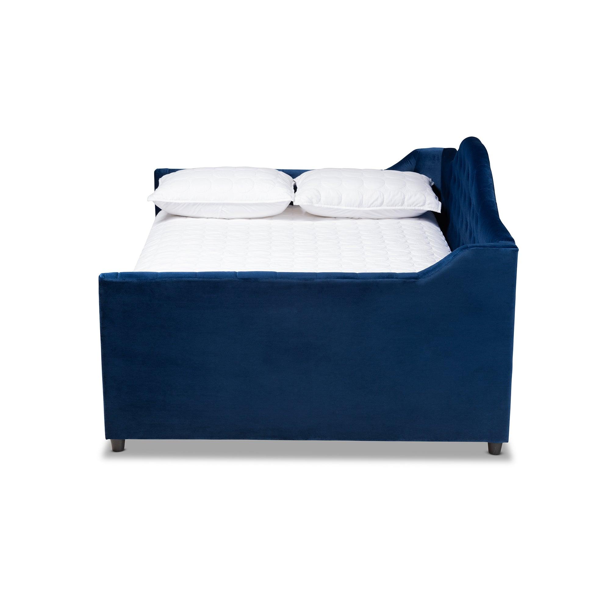 Perry Modern and Contemporary Royal Velvet Fabric Upholstered and Button Tufted Daybed with Trundle