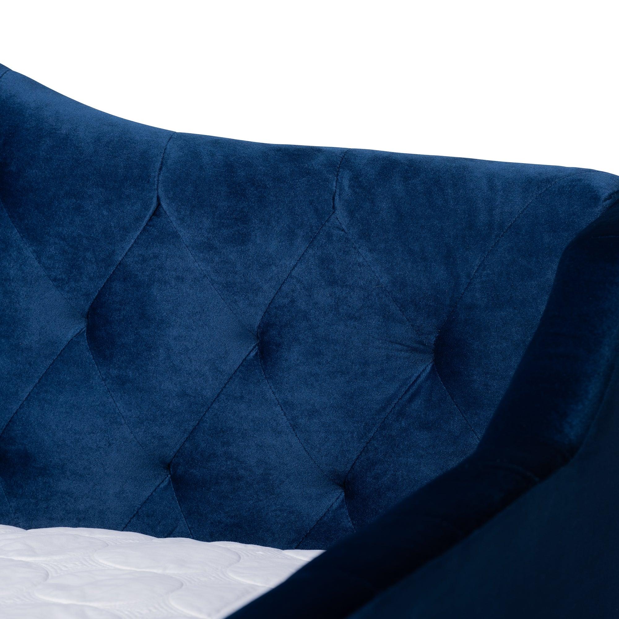 Perry Modern and Contemporary Royal Velvet Fabric Upholstered and Button Tufted Daybed with Trundle