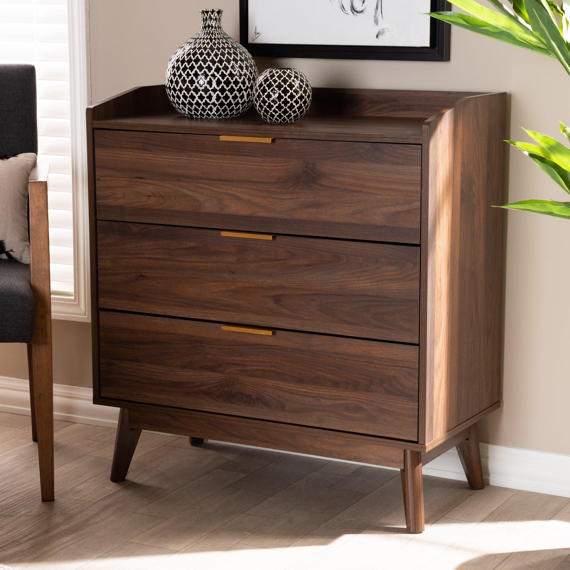 Lena Mid-Century Modern Finished 3-Drawer Wood Chest