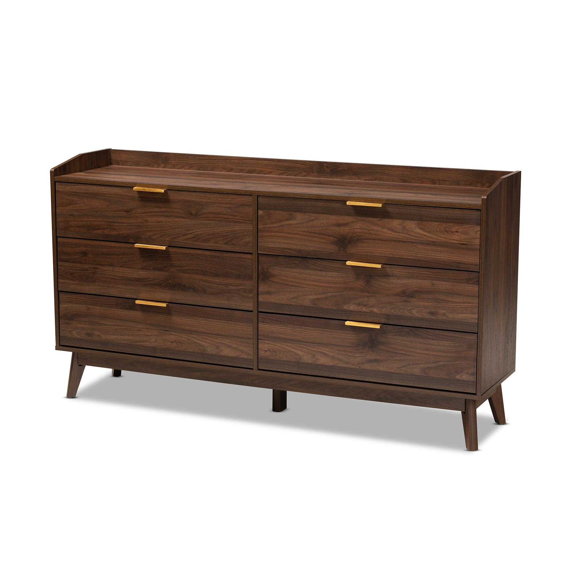 Lena Mid-Century Modern Finished 6-Drawer Wood Dresser