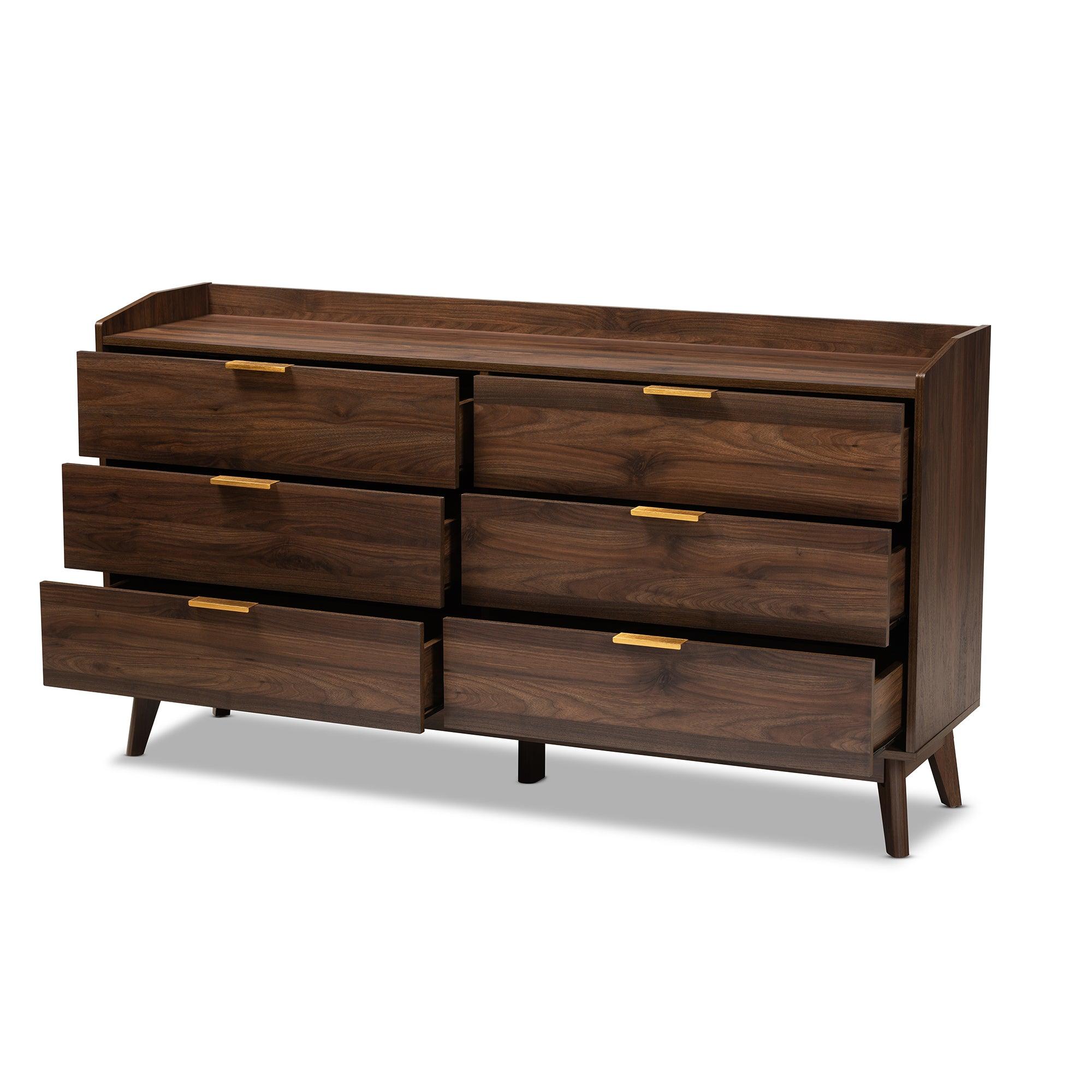 Lena Mid-Century Modern Finished 6-Drawer Wood Dresser