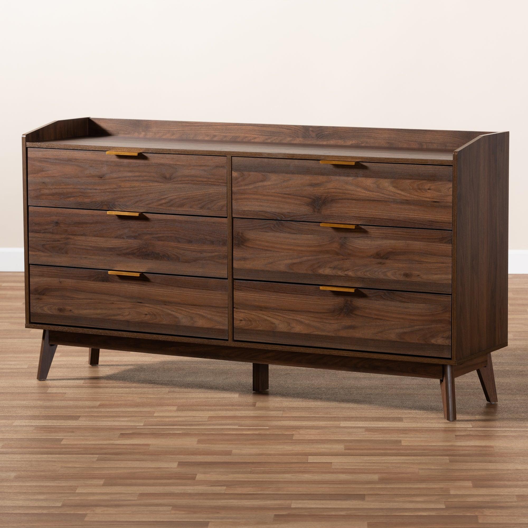 Lena Mid-Century Modern Finished 6-Drawer Wood Dresser