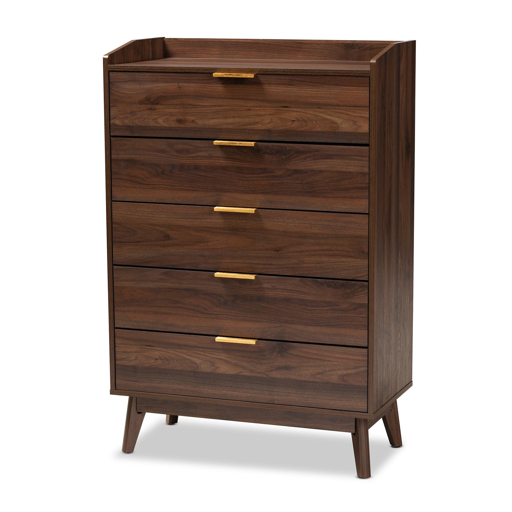 Lena Mid-Century Modern Finished 5-Drawer Wood Chest