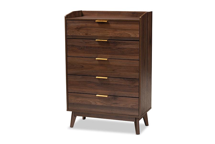 Lena Mid-Century Modern Finished 5-Drawer Wood Chest