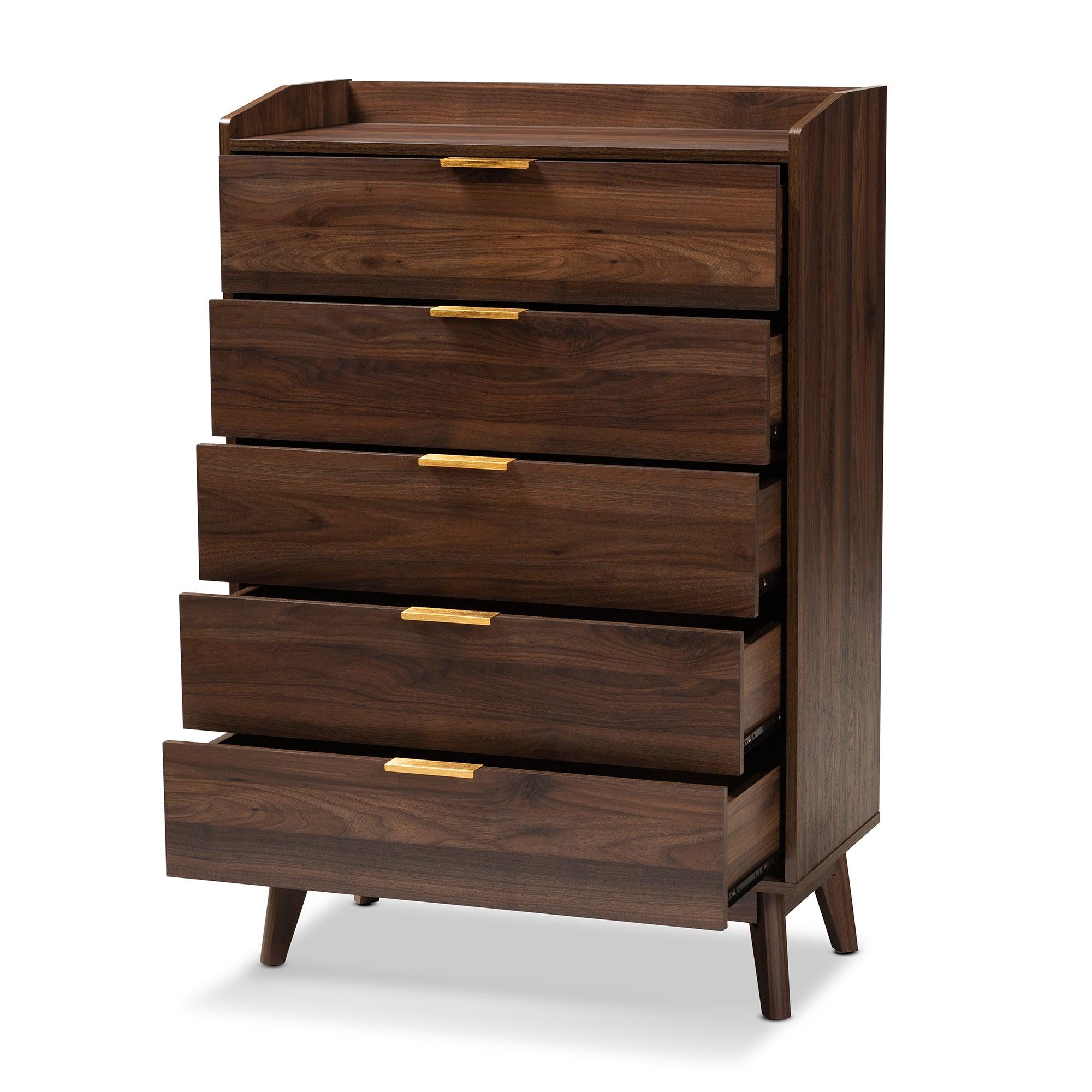 Lena Mid-Century Modern Finished 5-Drawer Wood Chest