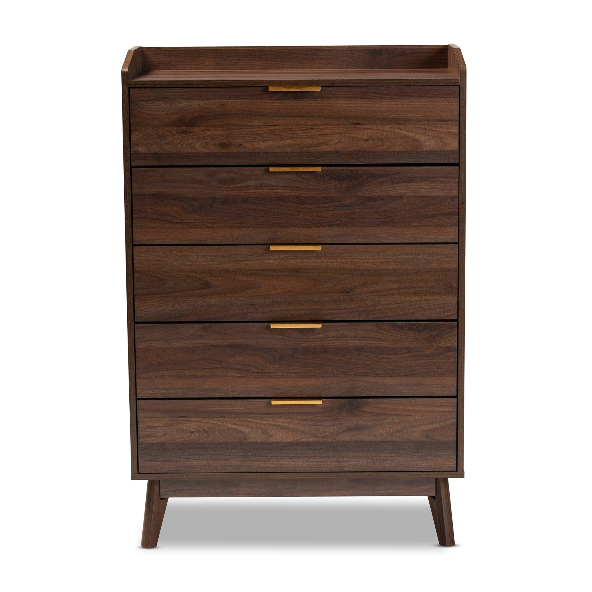 Lena Mid-Century Modern Finished 5-Drawer Wood Chest