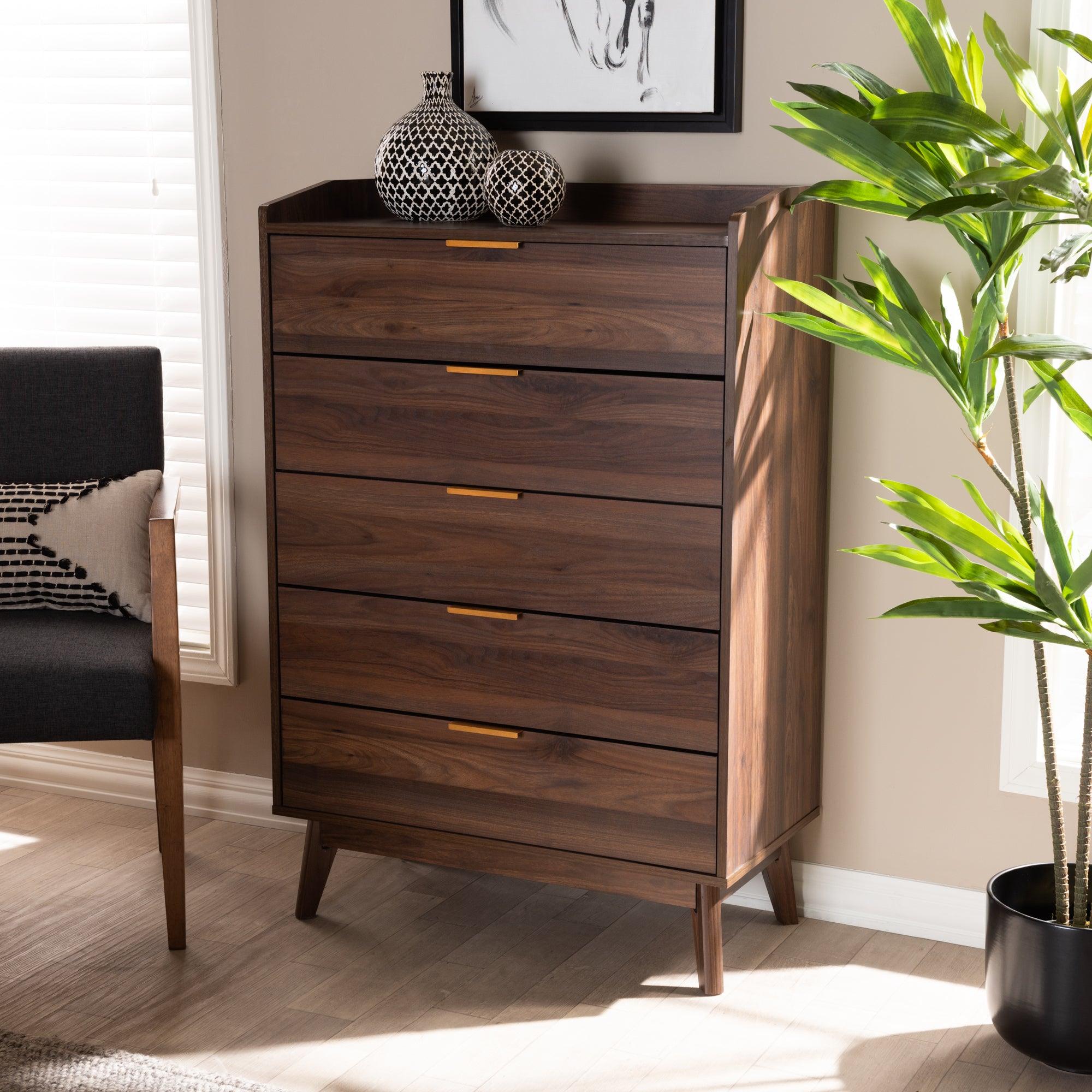 Lena Mid-Century Modern Finished 5-Drawer Wood Chest