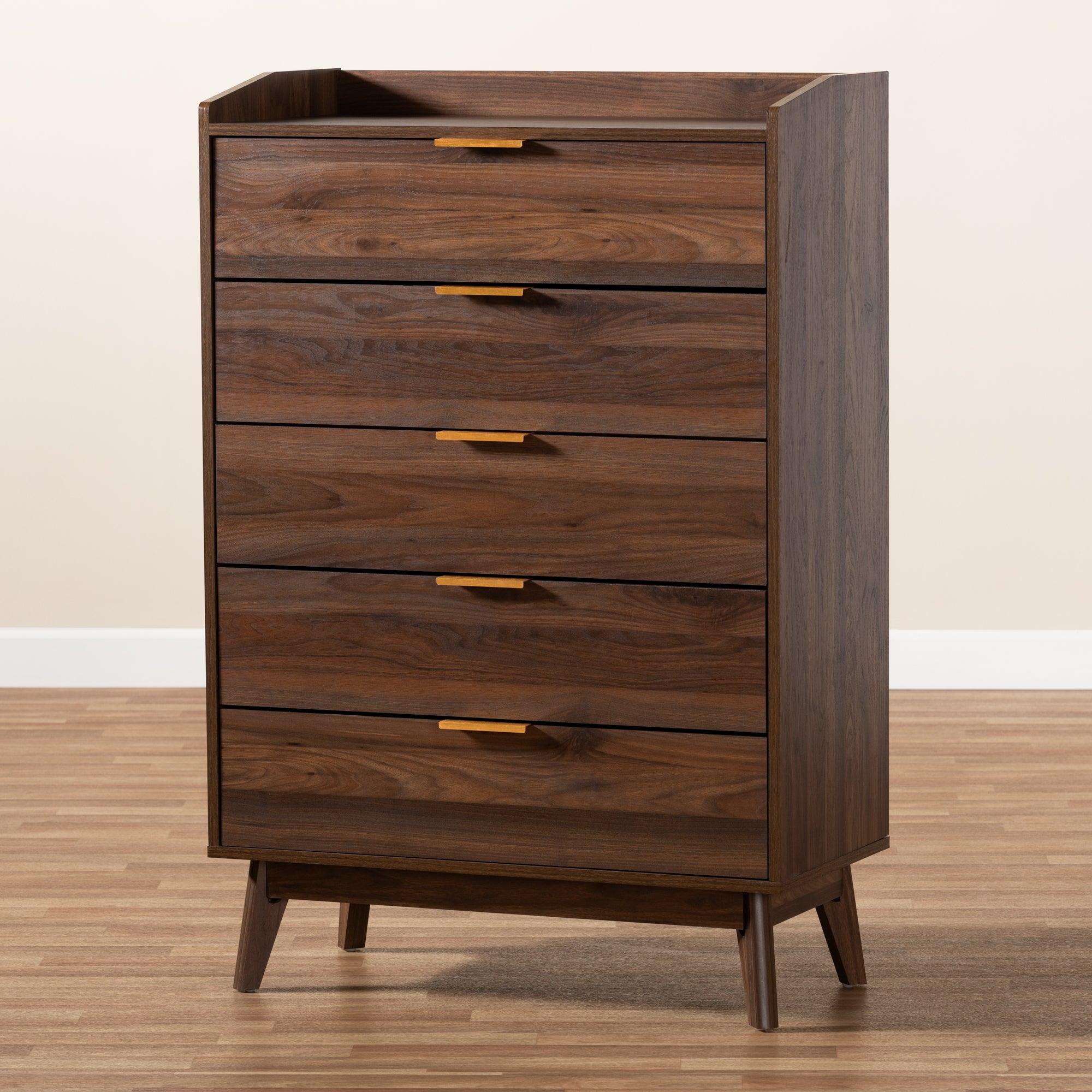 Lena Mid-Century Modern Finished 5-Drawer Wood Chest