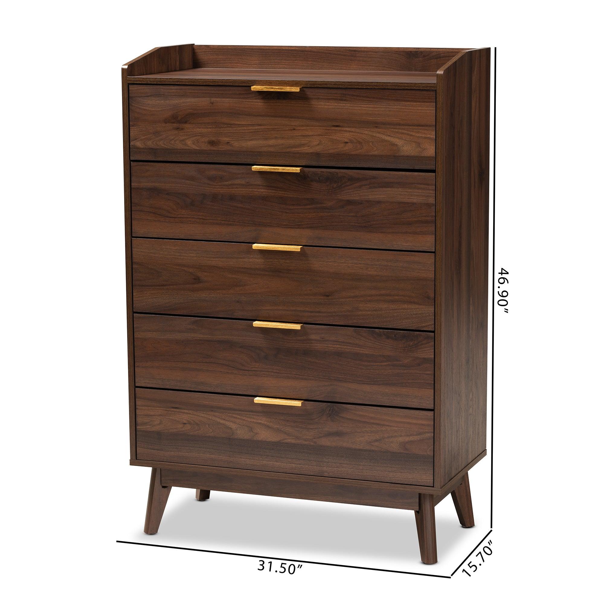 Lena Mid-Century Modern Finished 5-Drawer Wood Chest