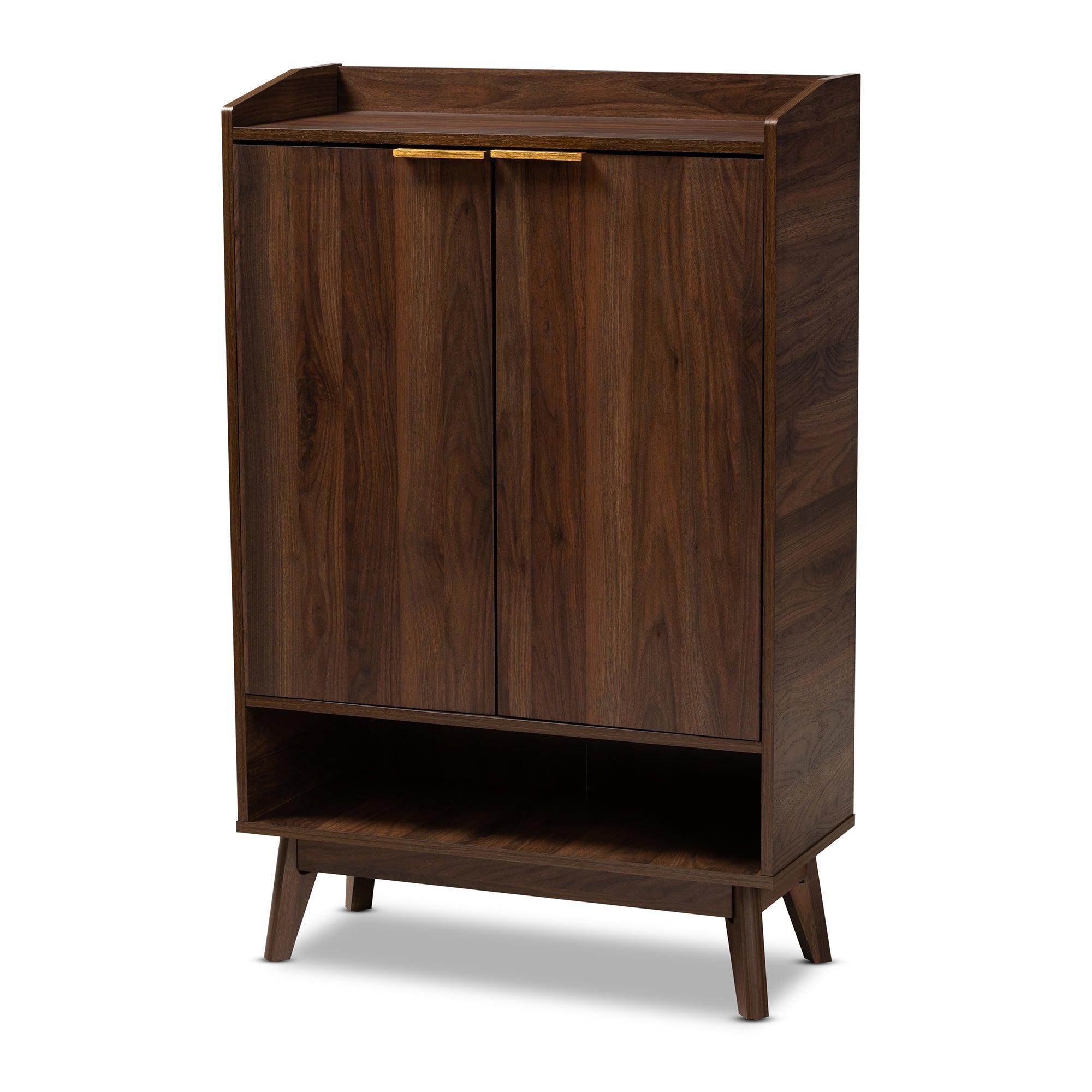 Lena Mid-Century Modern Finished 5-Shelf Wood Entryway Shoe Cabinet