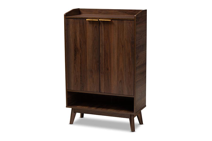 Lena Mid-Century Modern Finished 5-Shelf Wood Entryway Shoe Cabinet