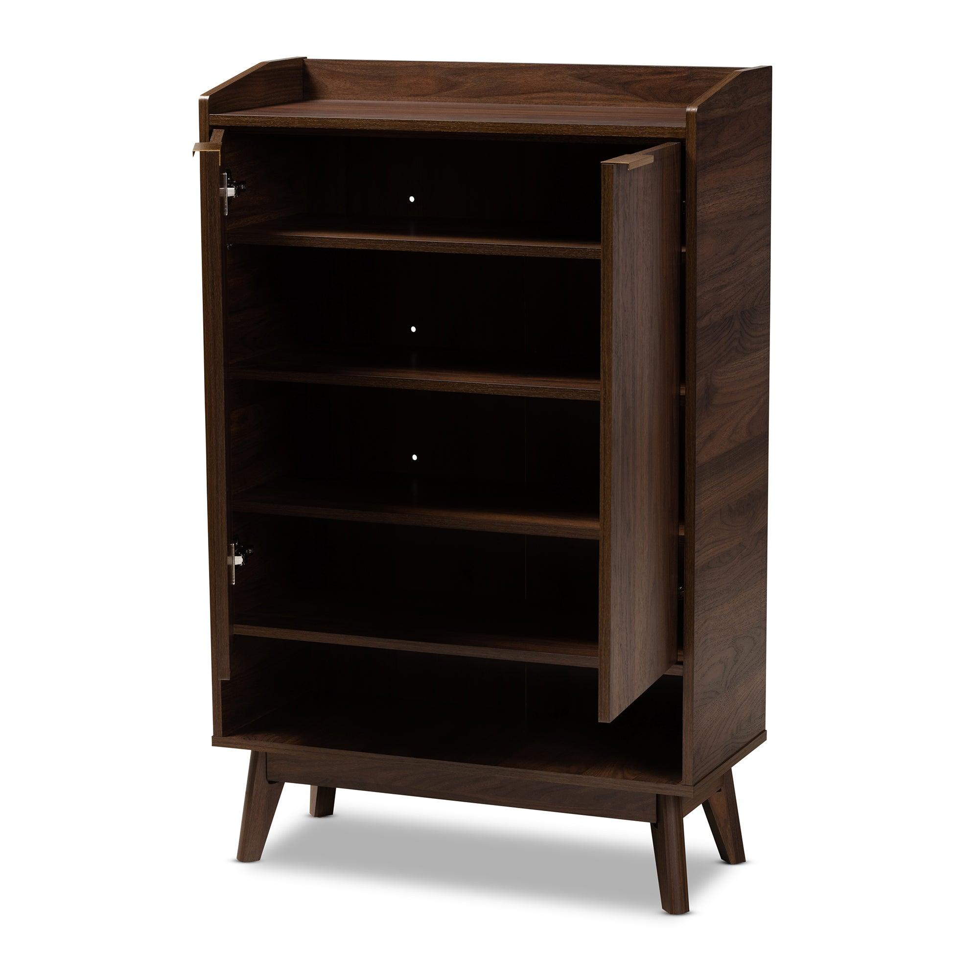 Lena Mid-Century Modern Finished 5-Shelf Wood Entryway Shoe Cabinet