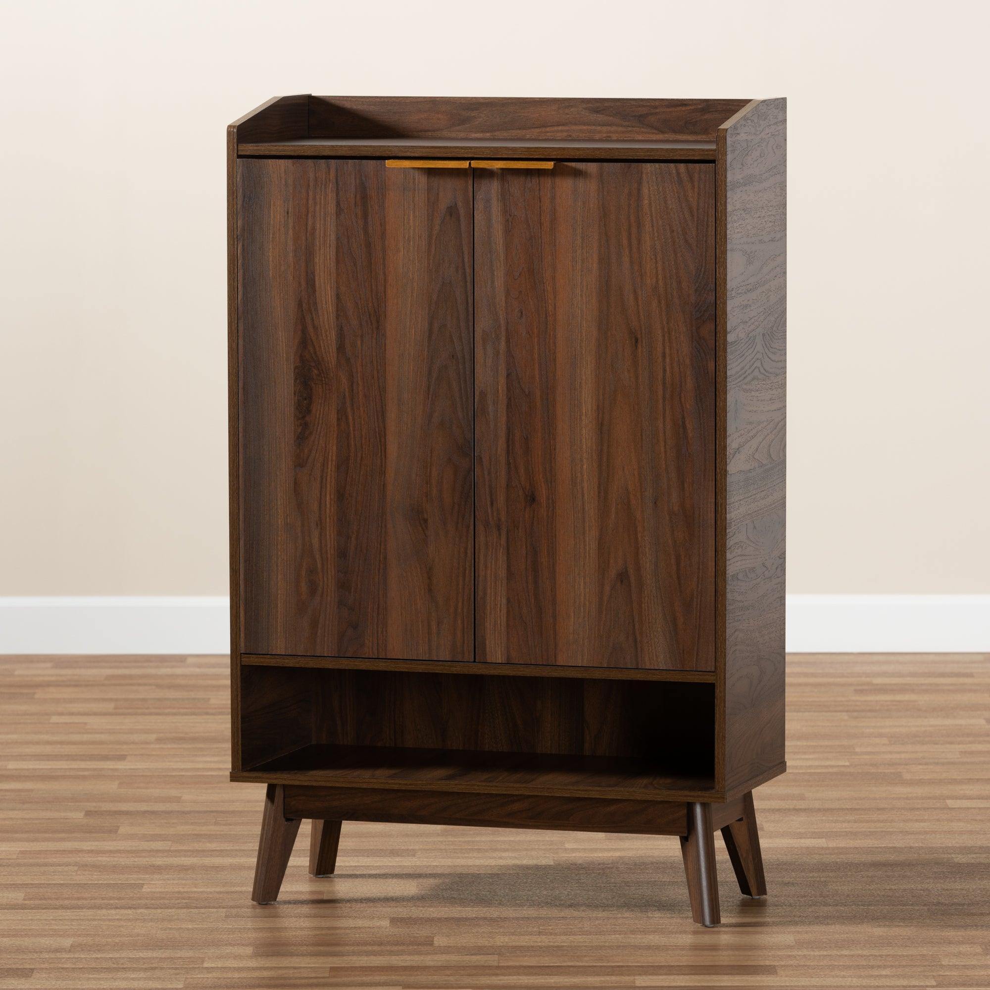 Lena Mid-Century Modern Finished 5-Shelf Wood Entryway Shoe Cabinet