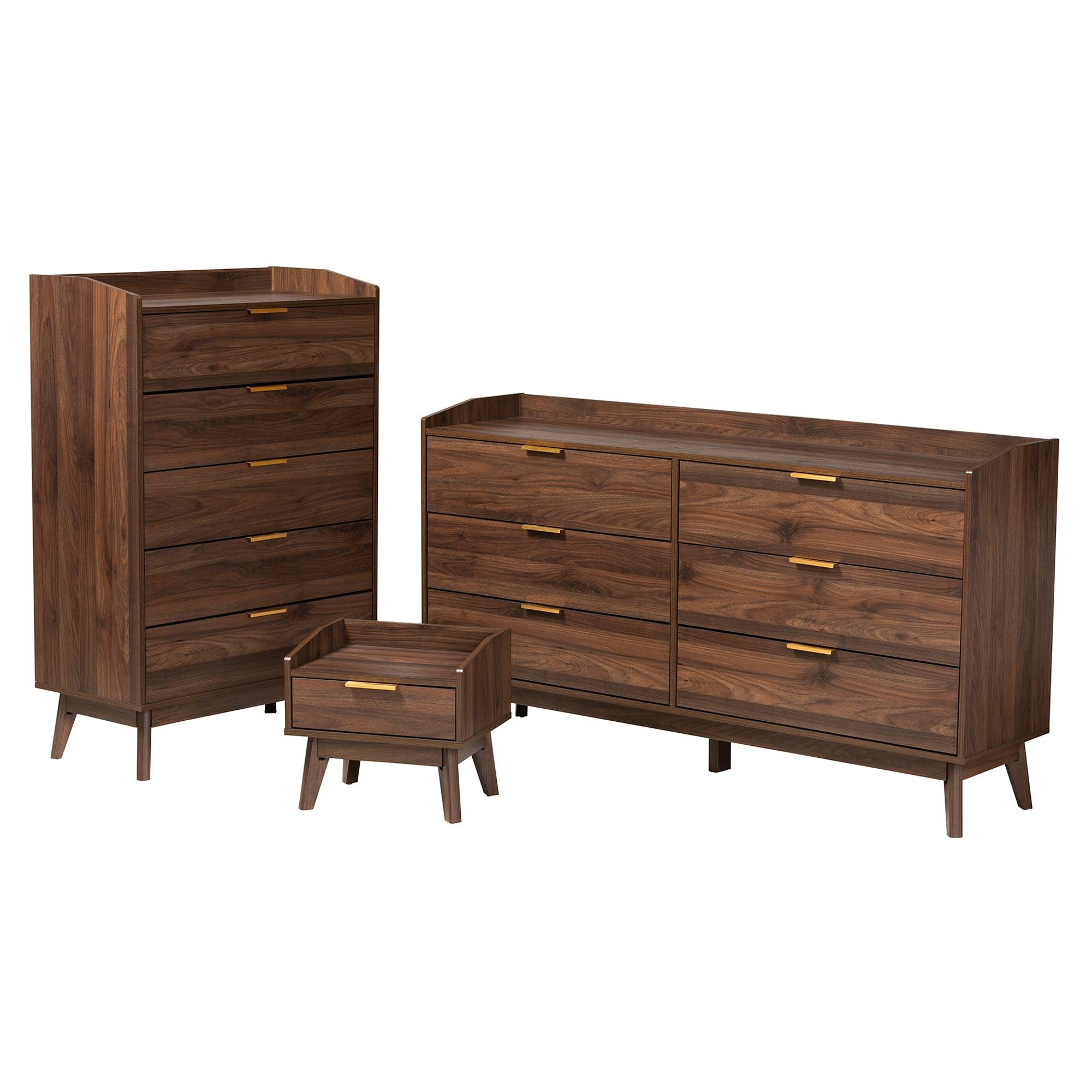 Lena Mid-Century Modern Finished Wood 3-Piece Storage Set