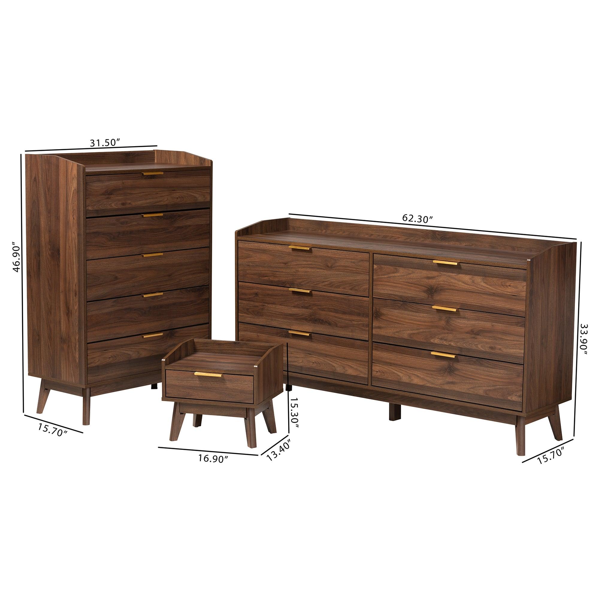 Lena Mid-Century Modern Finished Wood 3-Piece Storage Set