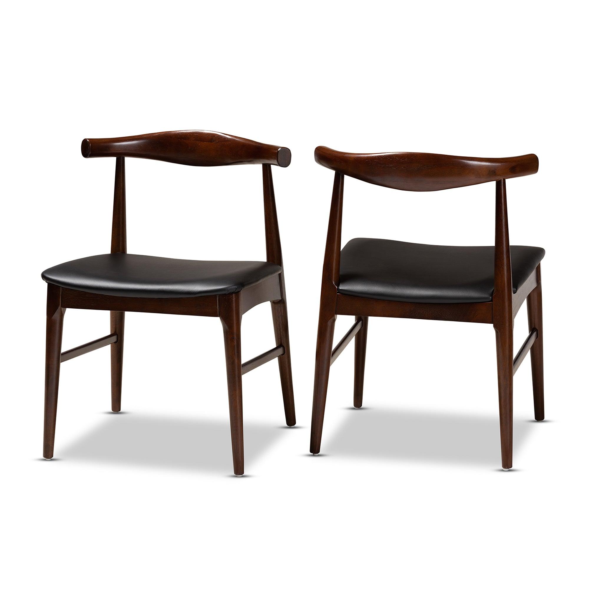 Eira Mid-Century Modern Faux Leather Upholstered Finished Wood Dining Chair Set of 2