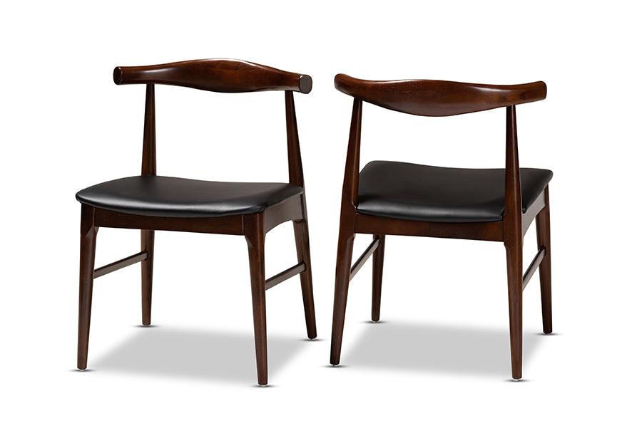 Eira Mid-Century Modern Faux Leather Upholstered Finished Wood Dining Chair Set of 2