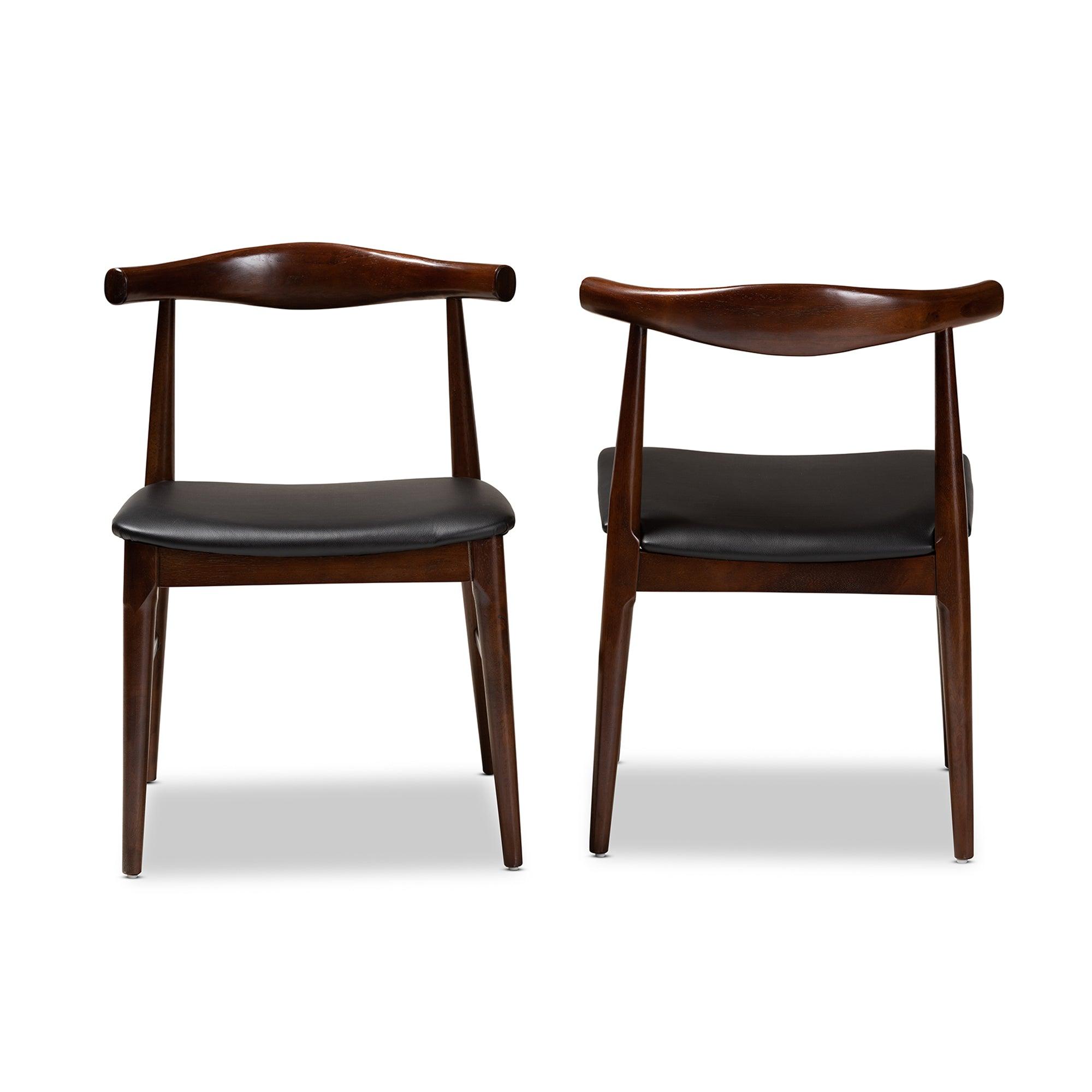 Eira Mid-Century Modern Faux Leather Upholstered Finished Wood Dining Chair Set of 2