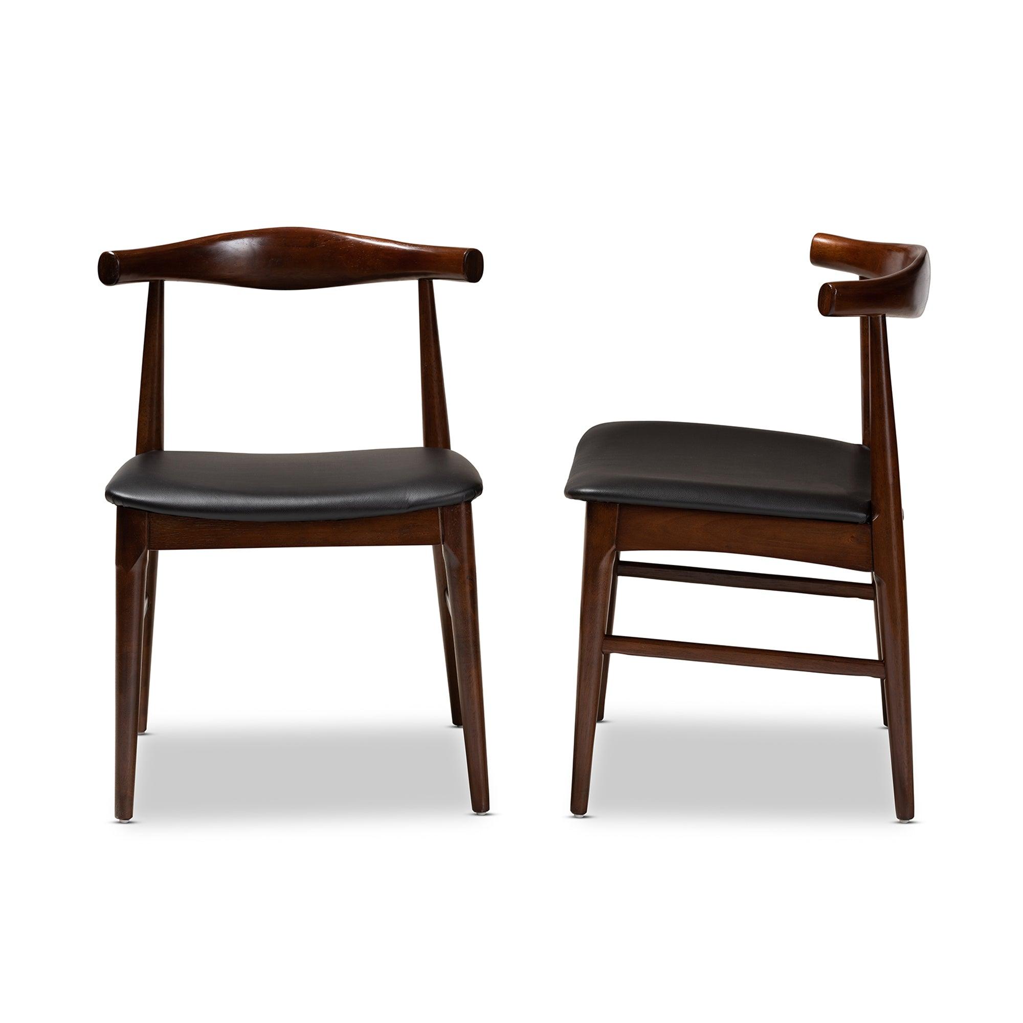 Eira Mid-Century Modern Faux Leather Upholstered Finished Wood Dining Chair Set of 2