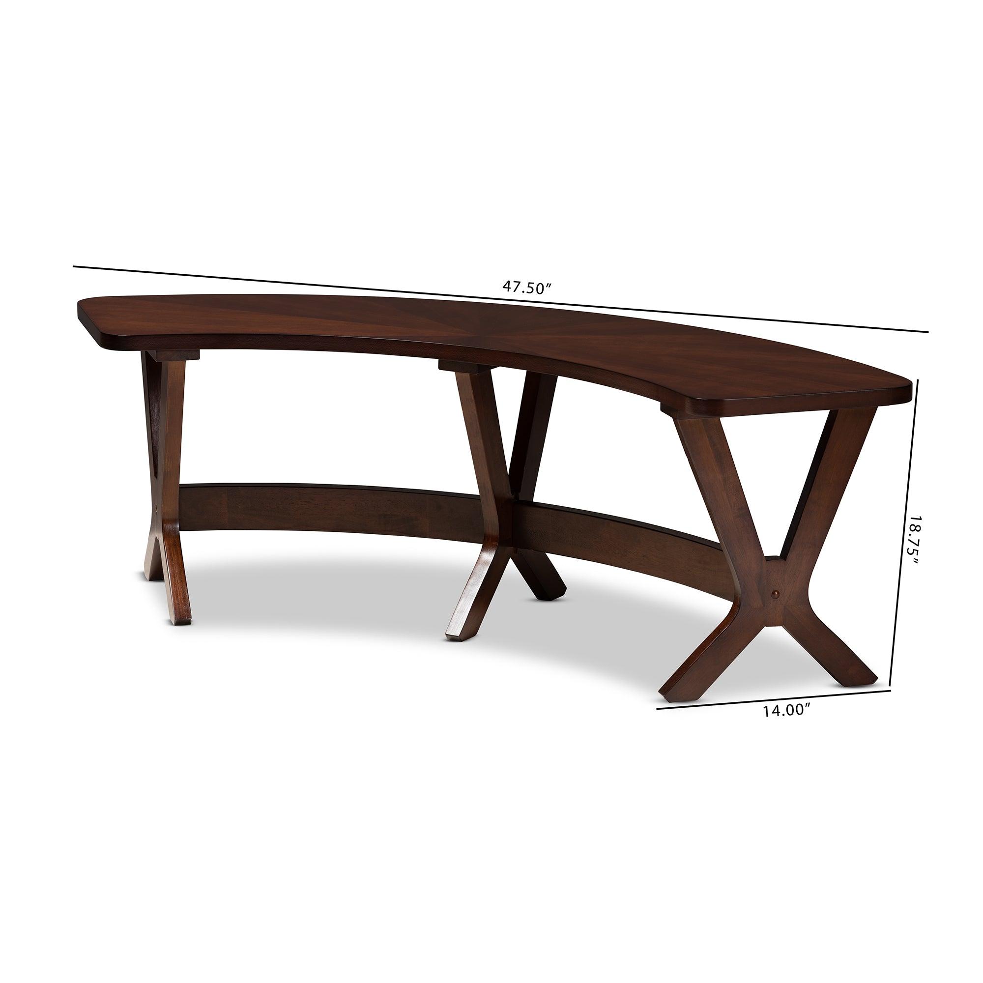 Berlin Mid-Century Modern Finished Wood Curved Dining Bench