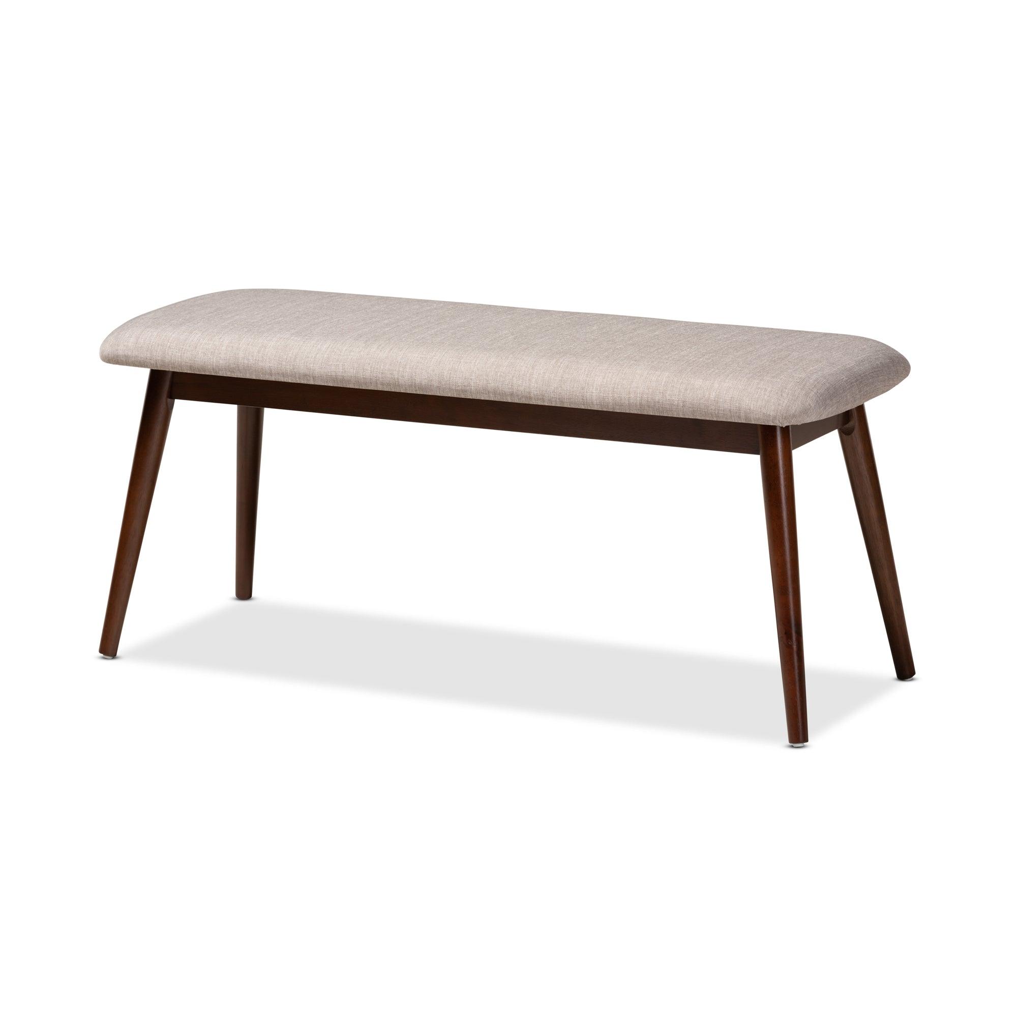 Flora Mid-Century Modern Light Fabric Upholstered Finished Wood Dining Bench