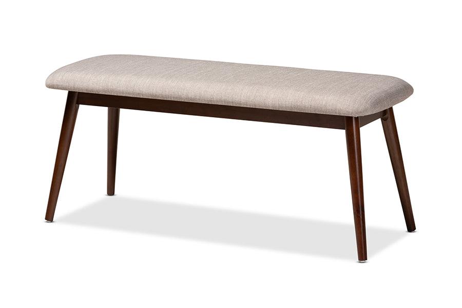 Flora Mid-Century Modern Light Fabric Upholstered Finished Wood Dining Bench