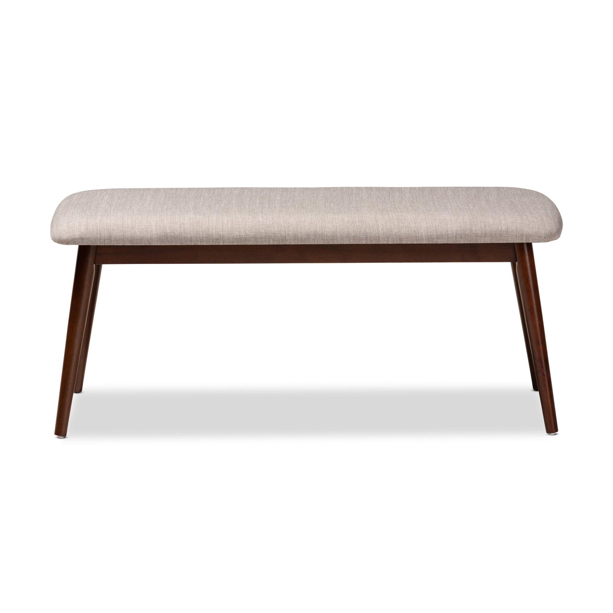 Flora Mid-Century Modern Light Fabric Upholstered Finished Wood Dining Bench