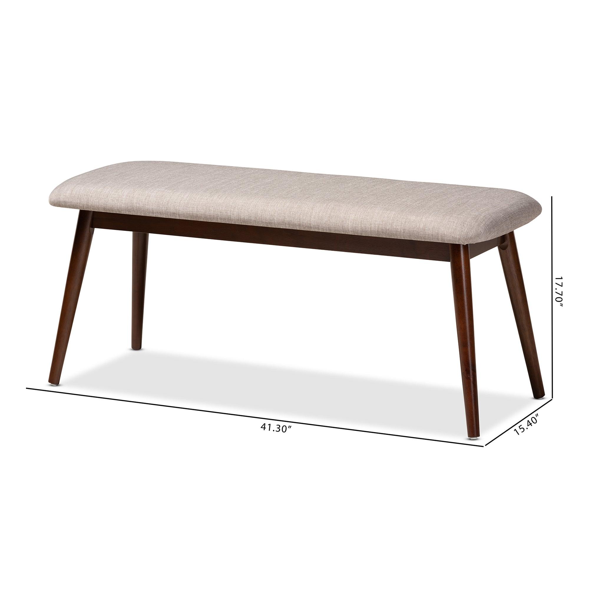 Flora Mid-Century Modern Light Fabric Upholstered Finished Wood Dining Bench