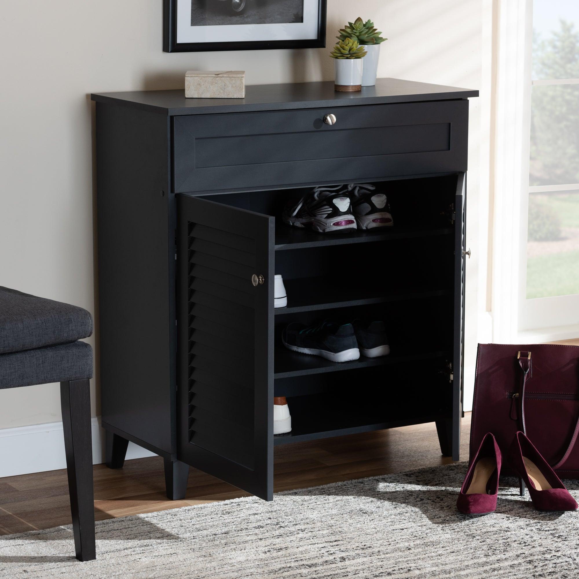 Coolidge Modern and Contemporary Dark Finished 4-Shelf Wood Shoe Storage Cabinet with Drawer