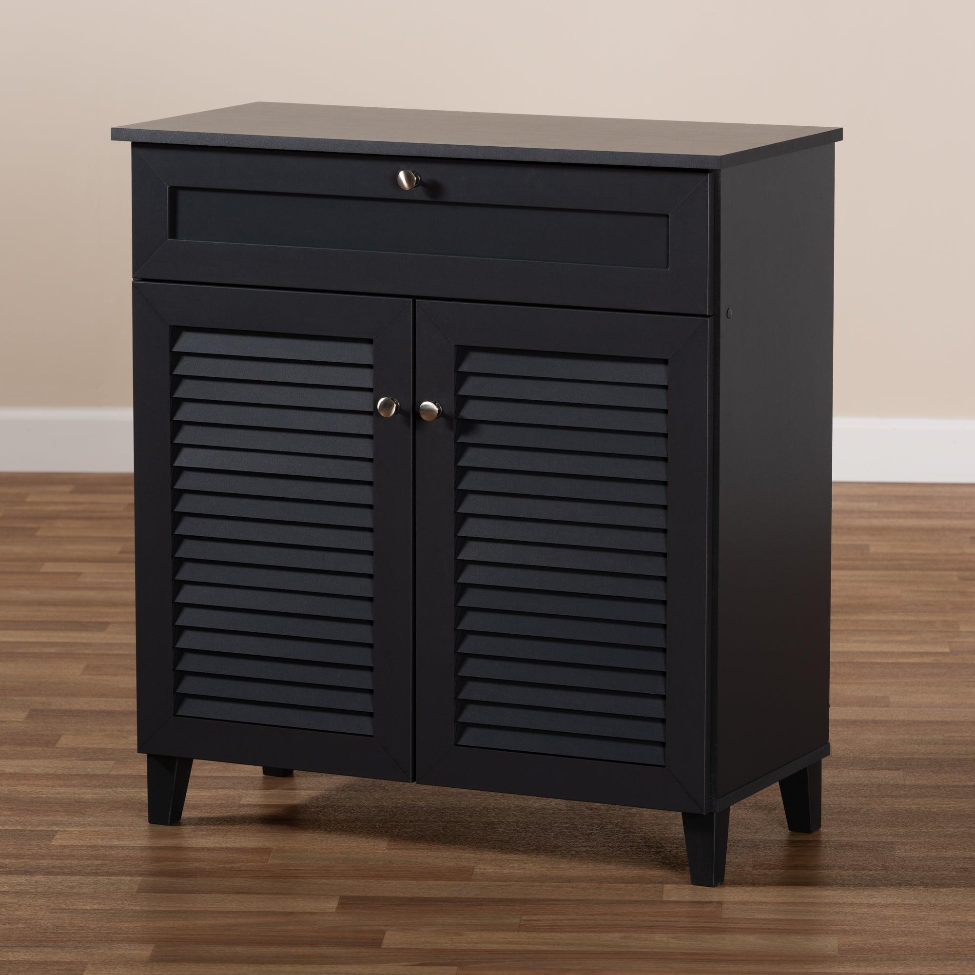 Coolidge Modern and Contemporary Dark Finished 4-Shelf Wood Shoe Storage Cabinet with Drawer