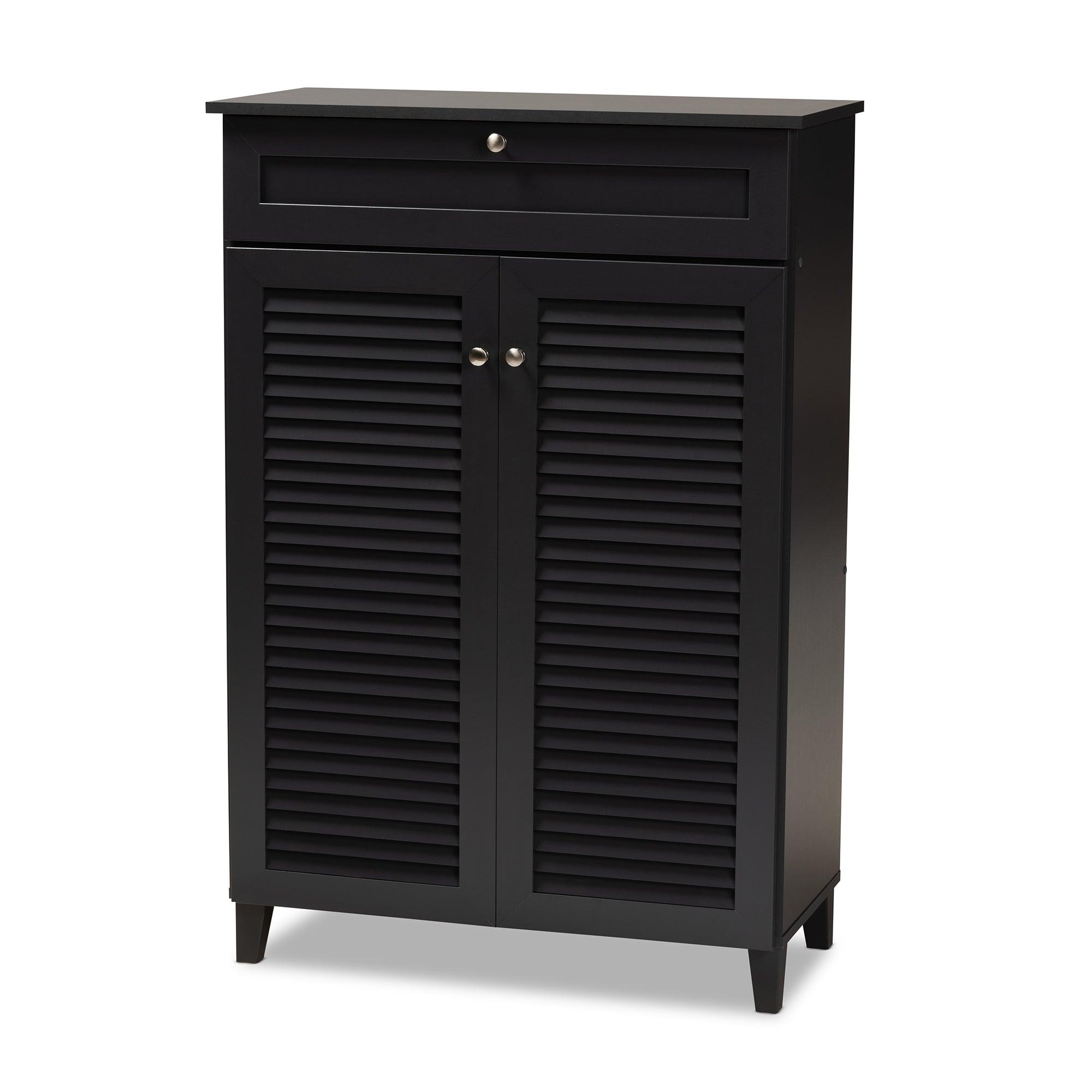 Coolidge Modern and Contemporary Dark Finished 5-Shelf Wood Shoe Storage Cabinet with Drawer