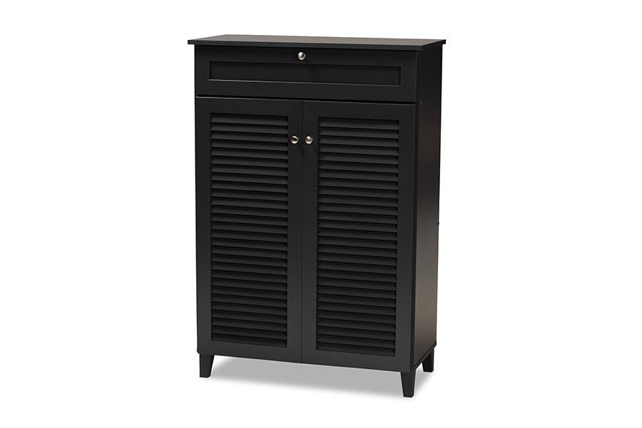 Coolidge Modern and Contemporary Dark Finished 5-Shelf Wood Shoe Storage Cabinet with Drawer